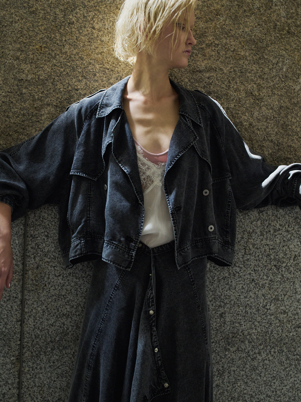 TENCEL DENIM SHORT TRENCH COAT