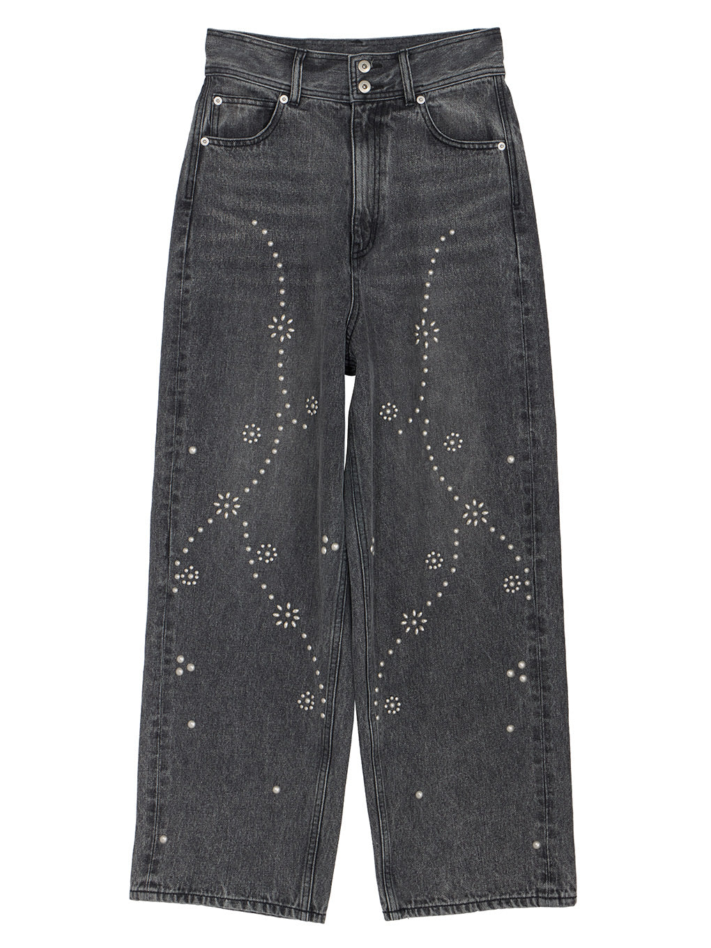 STUDS DETAIL STRAIGHT DENIM PANTS
