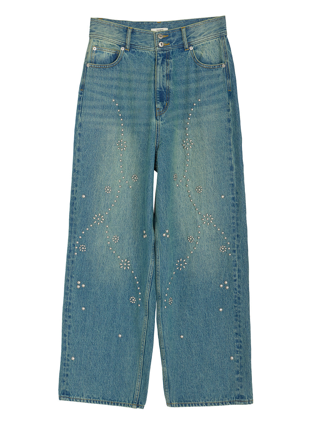 STUDS DETAIL STRAIGHT DENIM PANTS