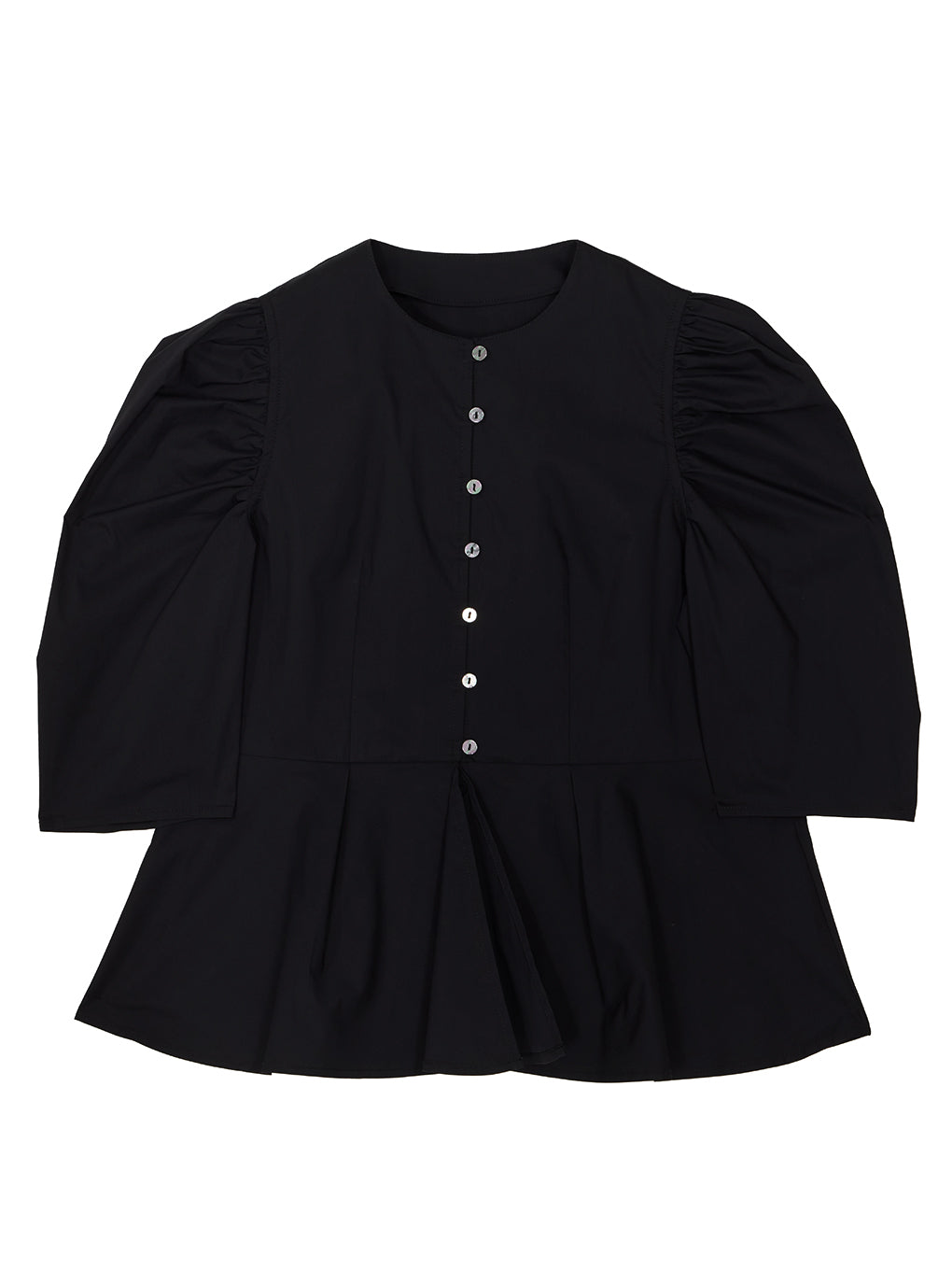 GATHERED PUFF SLEEVE PEPLUM BLOUSE