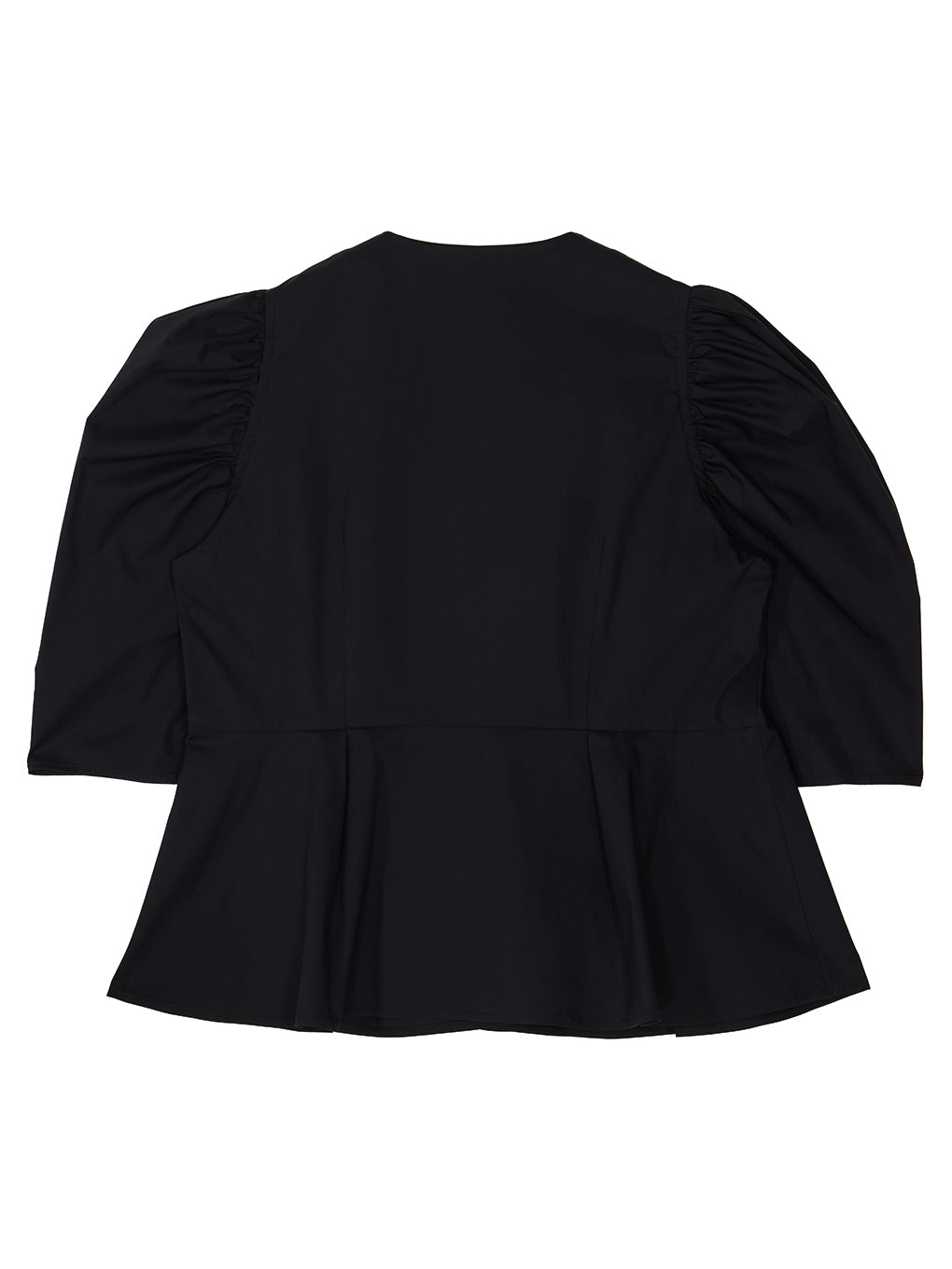 GATHERED PUFF SLEEVE PEPLUM BLOUSE