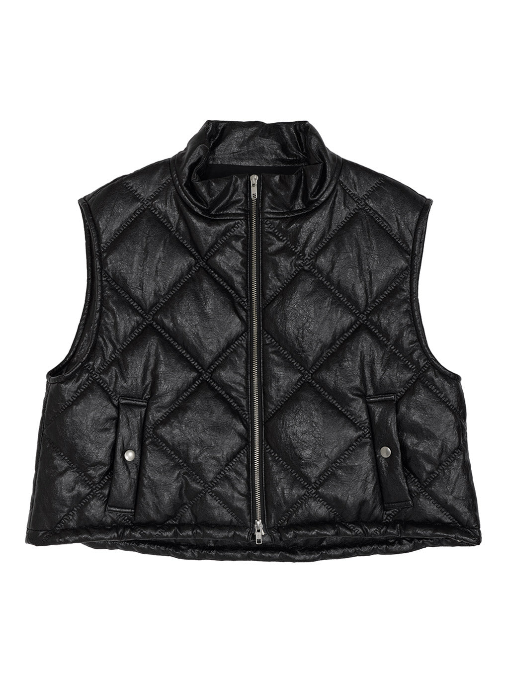 SYNTHETIC LEATHER QUILTING MINI VEST
