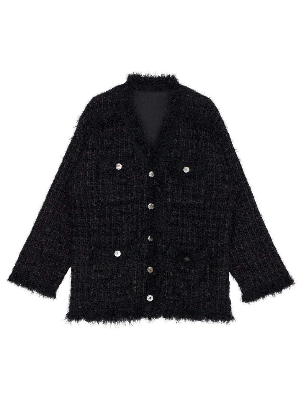 TWEED FRINGE KNIT CARDIGAN