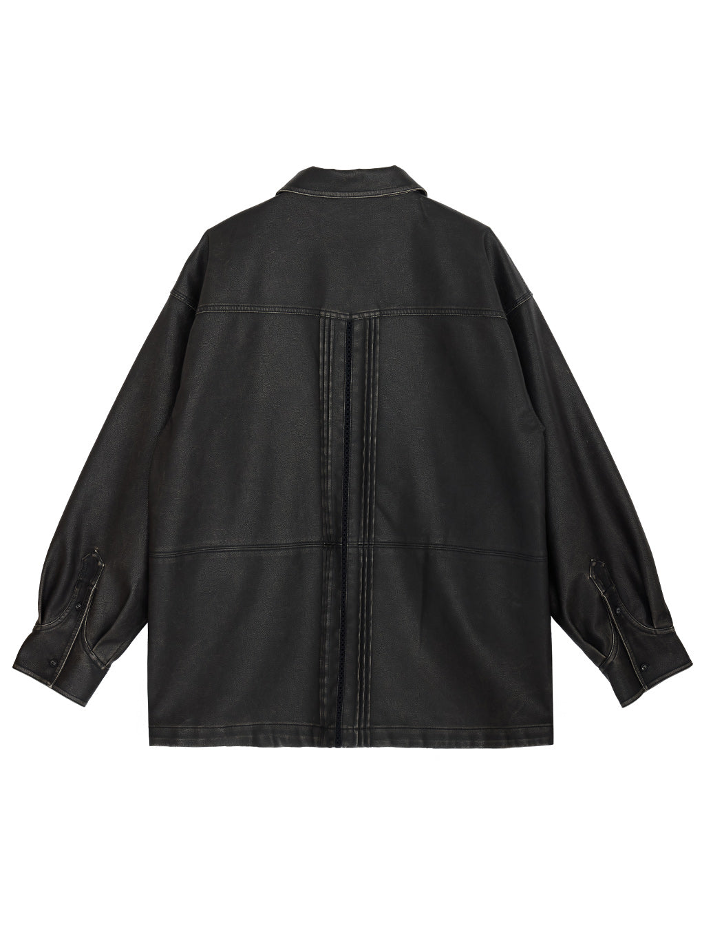 PINTUCK SYNTHETIC LEATHER SHIRT