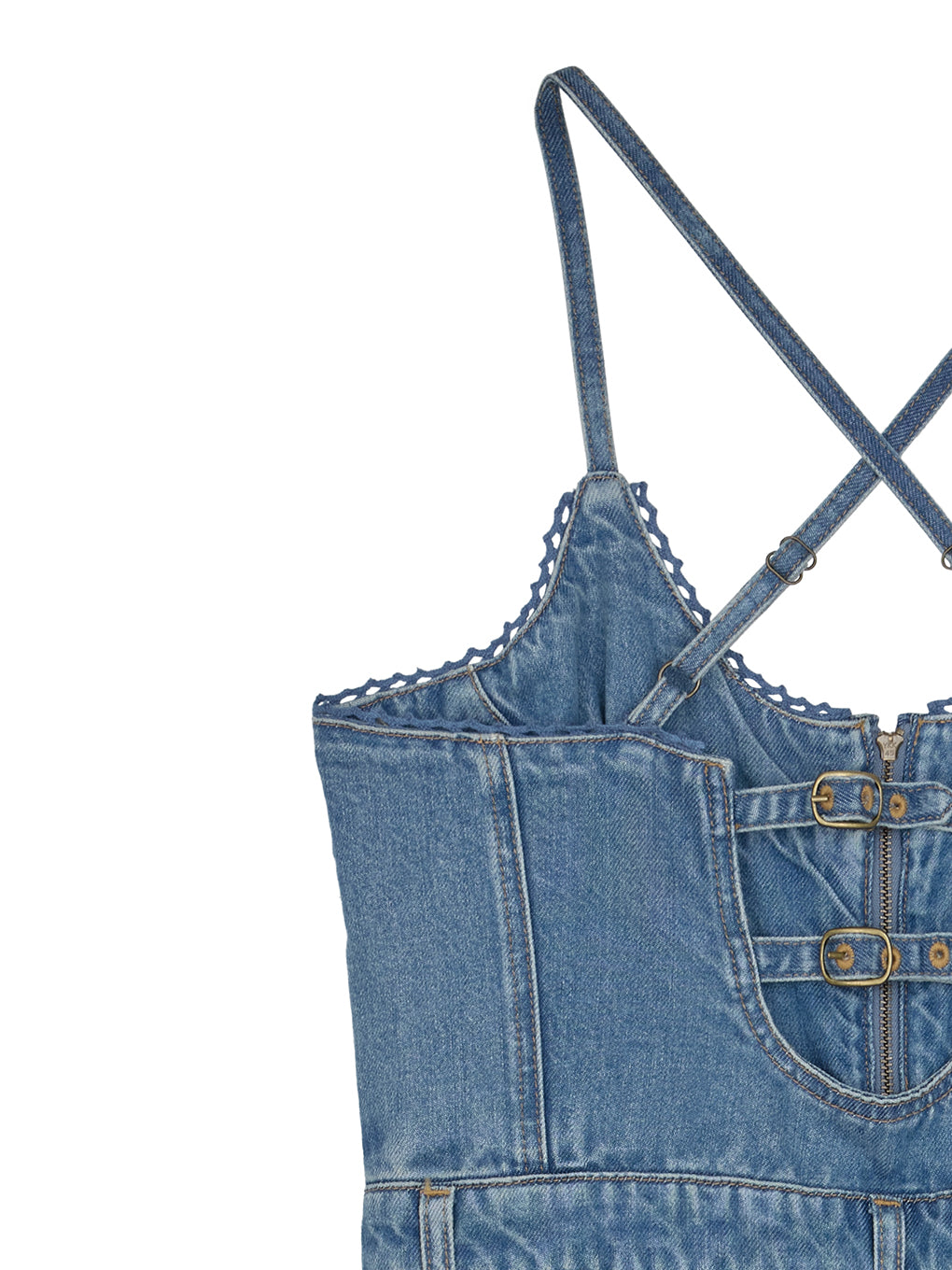 BACK CROSS DENIM ROMPERS