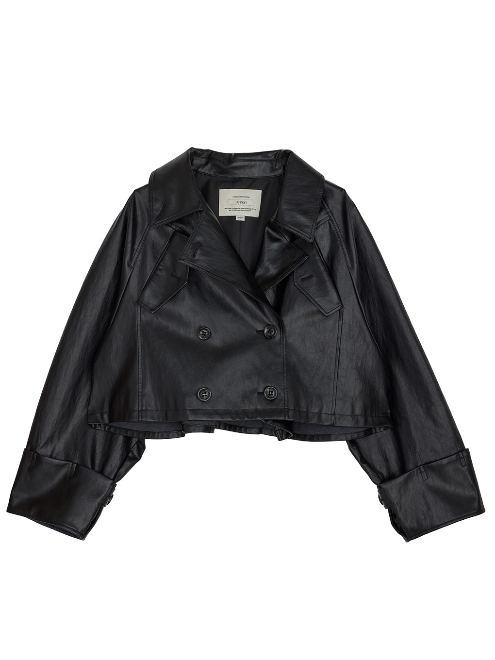 DRAWSTRING YOKE SYNTHETIC LEATHER SHORT COAT