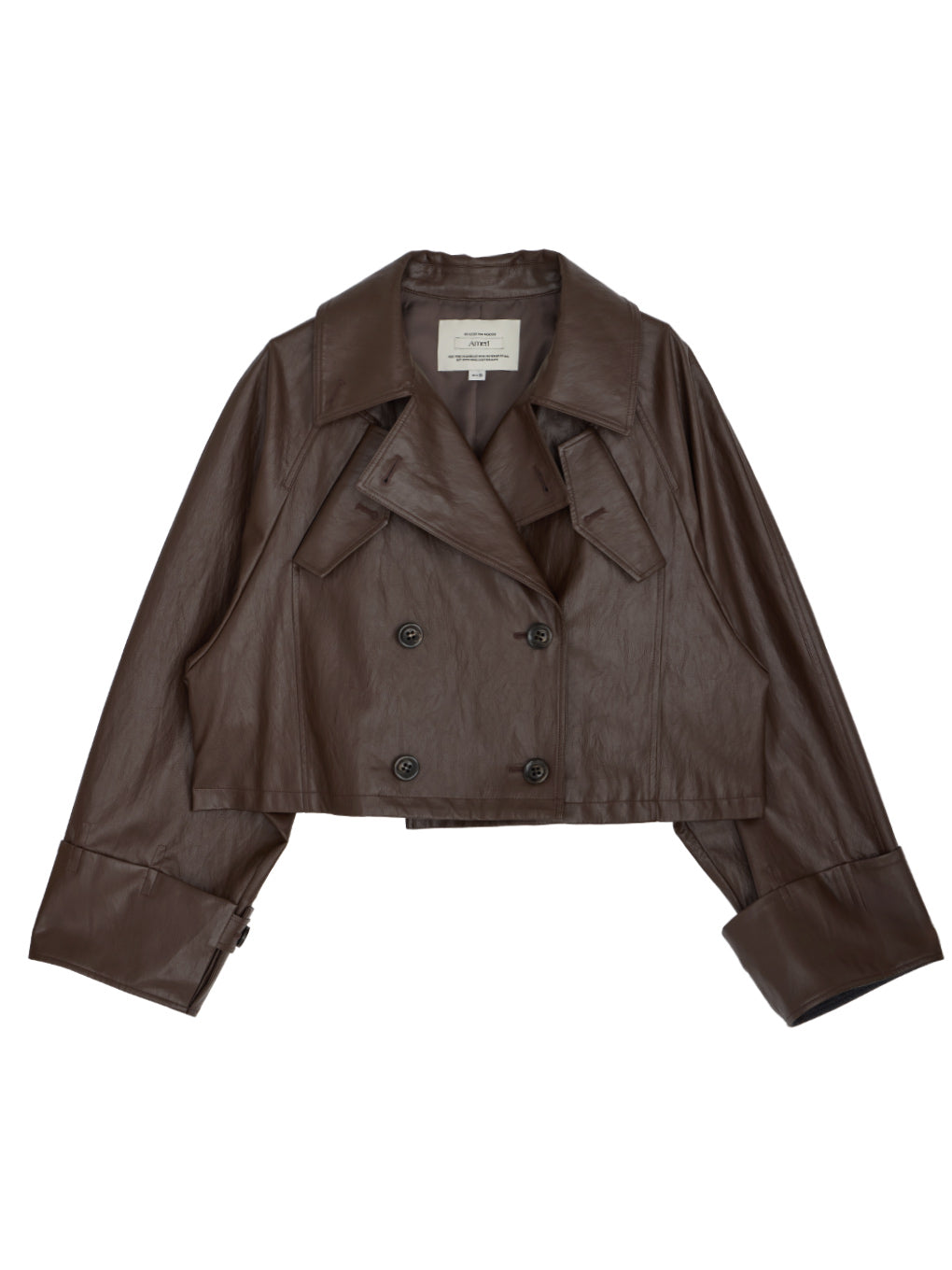 DRAWSTRING YOKE SYNTHETIC LEATHER SHORT COAT