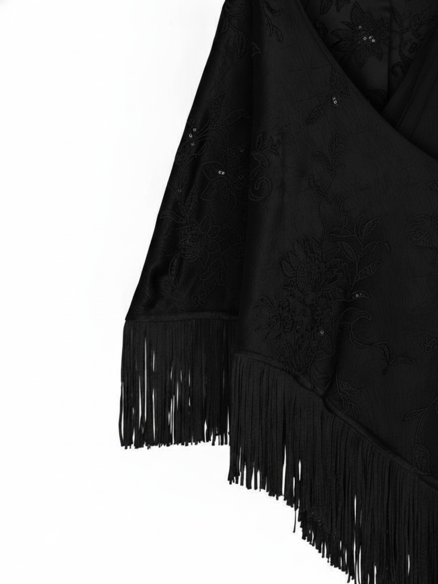 SEQUIN EMBROIDERY SATIN PONCHO
