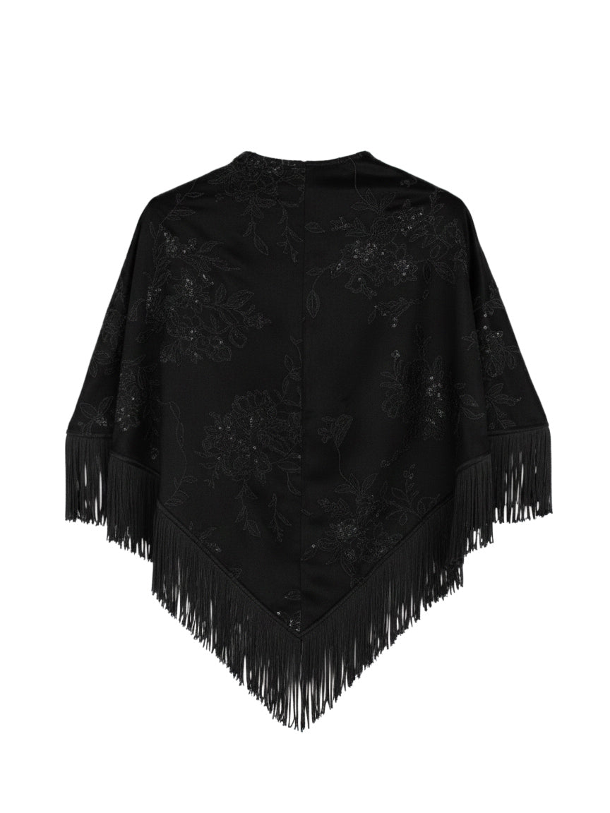 SEQUIN EMBROIDERY SATIN PONCHO