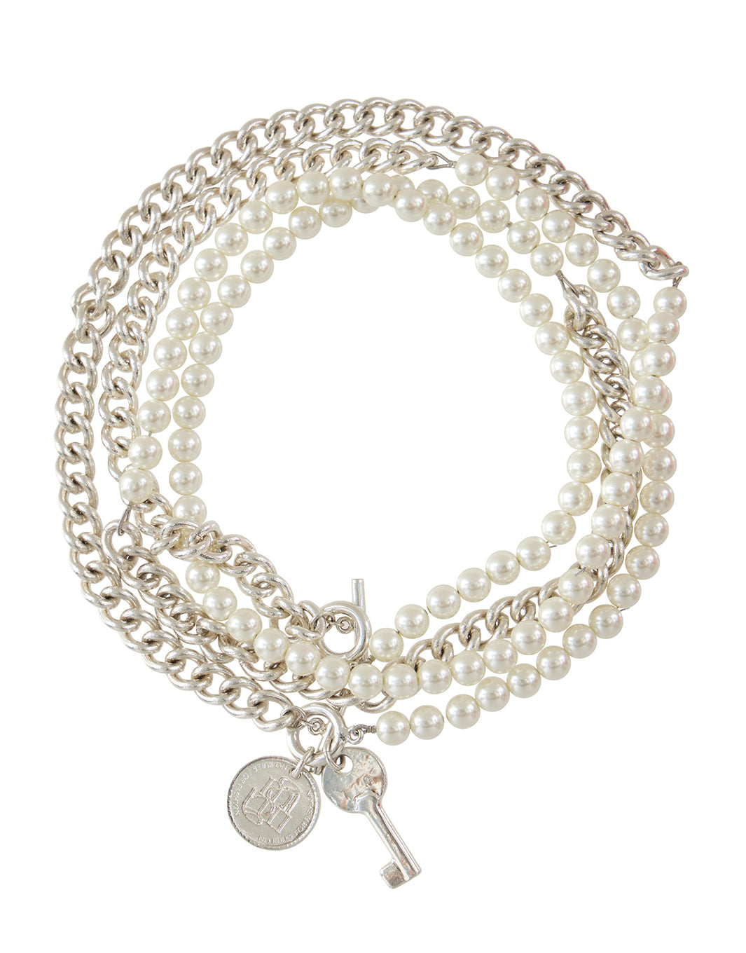 3WAY MOTIF FAKE PEARL CHAIN NECKLACE
