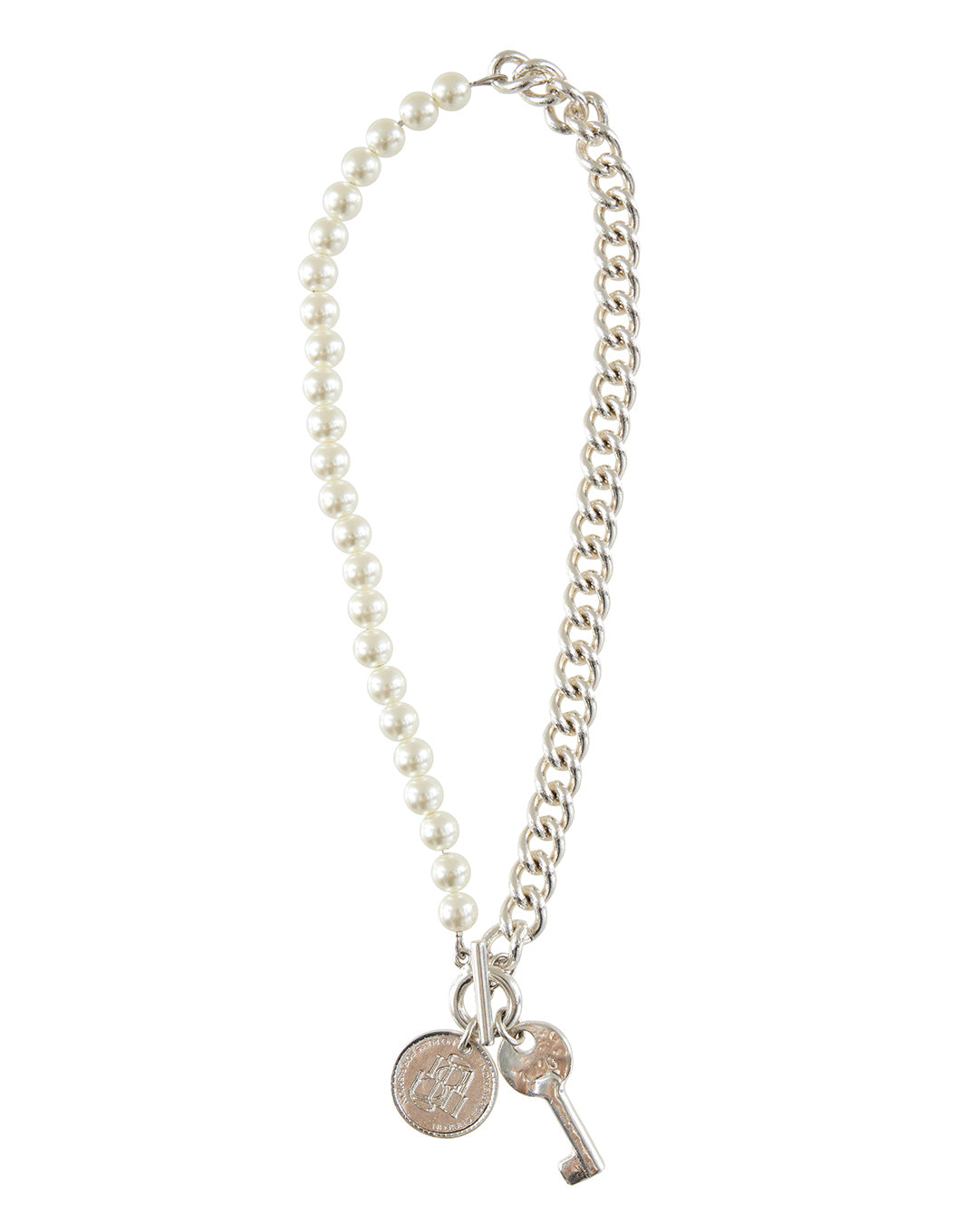 3WAY MOTIF FAKE PEARL CHAIN NECKLACE