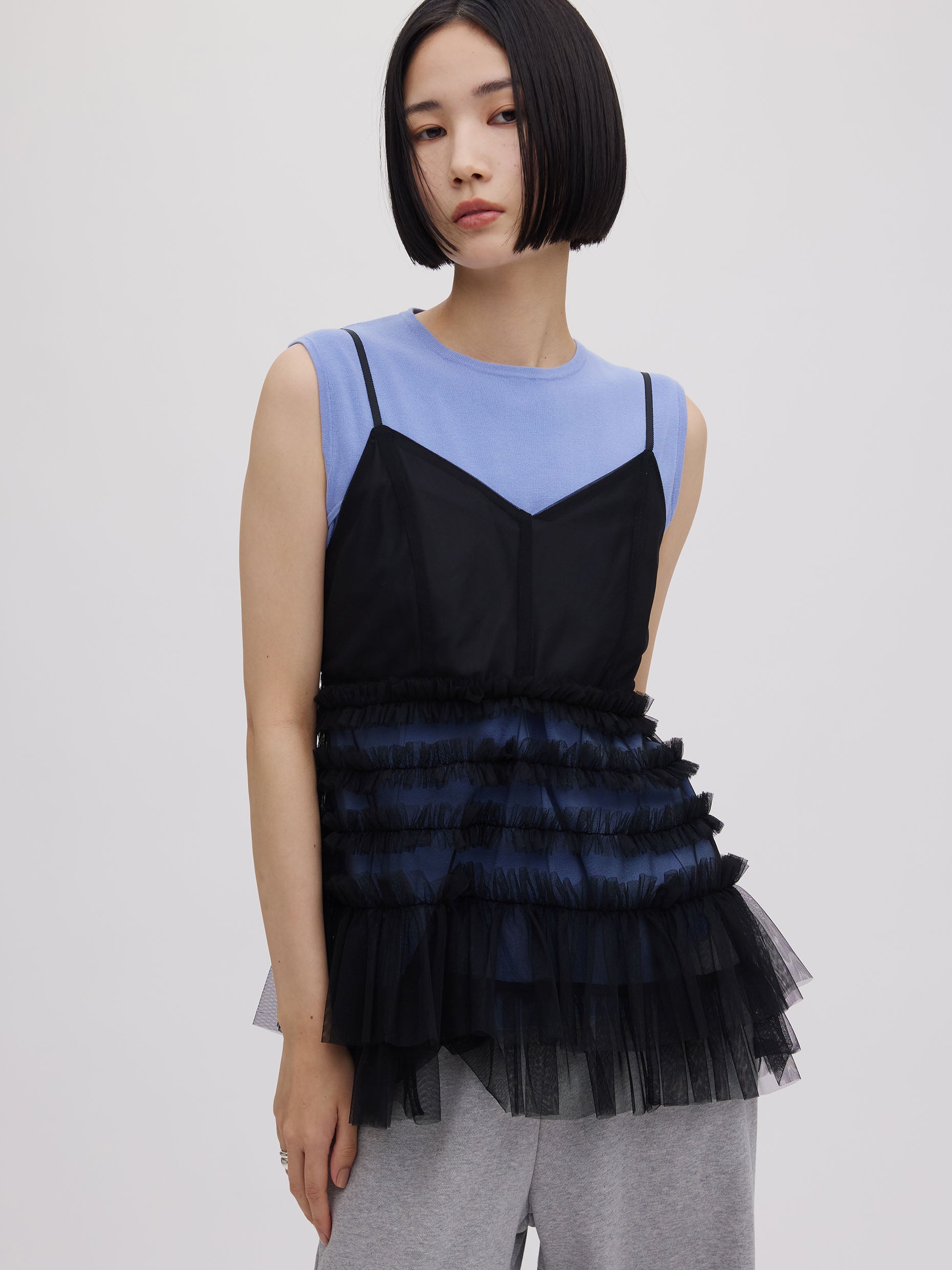BLACK TULLE RAFFLE CAMI TOP
