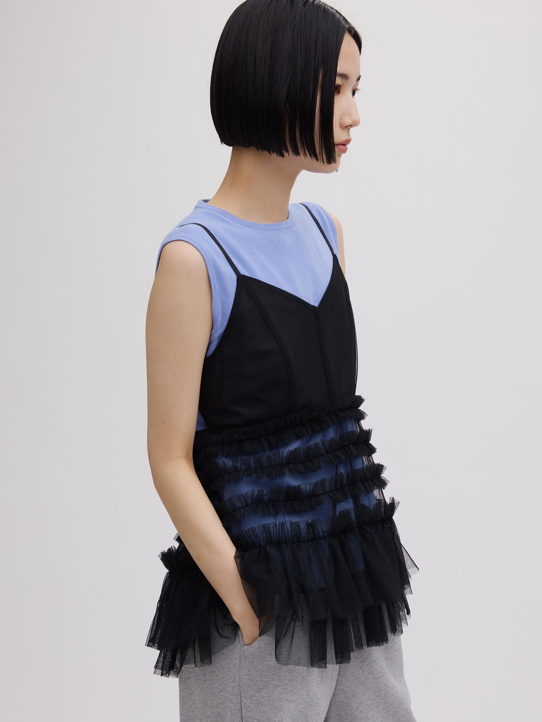 BLACK TULLE RAFFLE CAMI TOP