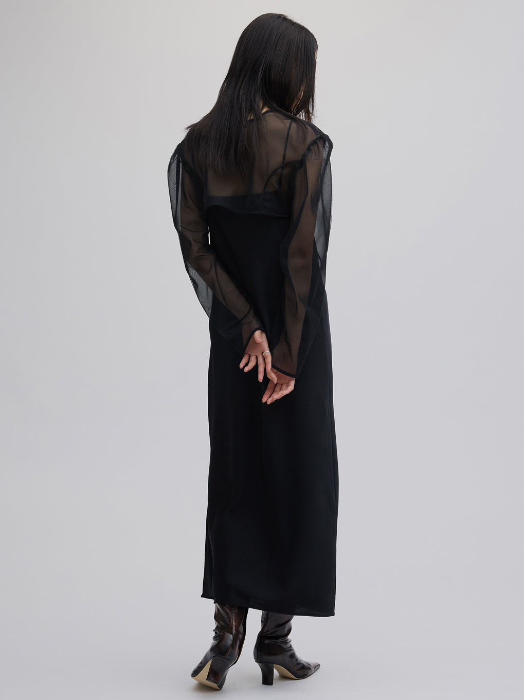 SHEER LAYERED SATIN DRESS