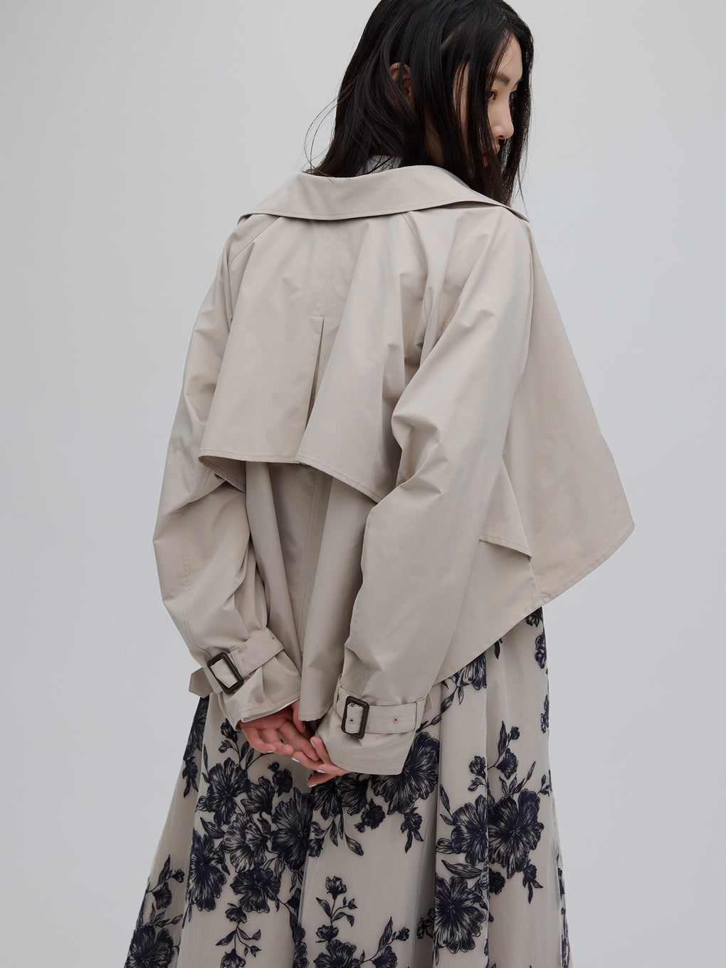 3WAY TULLE EMBROIDERY DOCKING TRENCH COAT