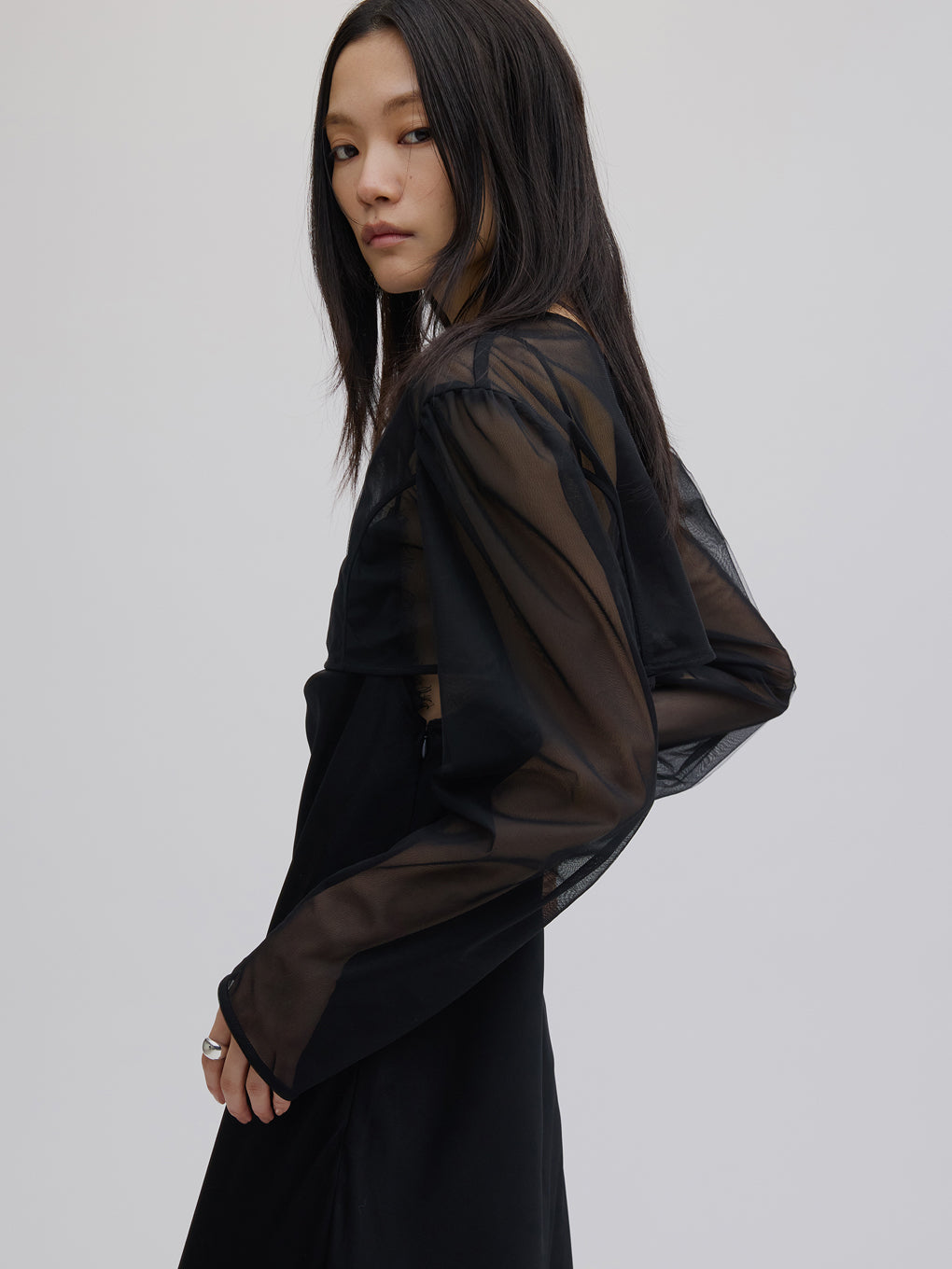 SHEER LAYERED SATIN DRESS