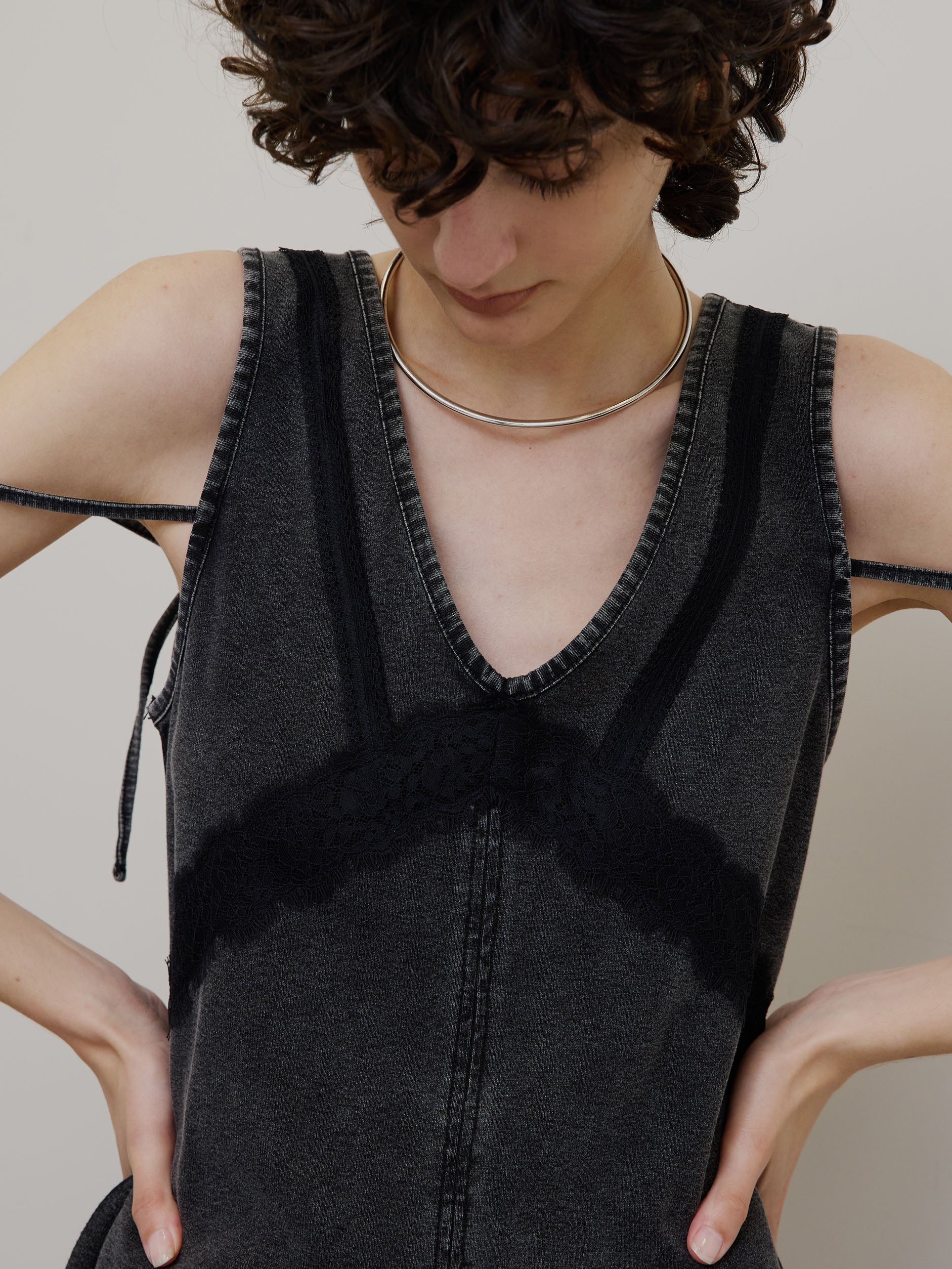 MEDI 2WAY DENIM LIKE LACE DOCKING DRESS