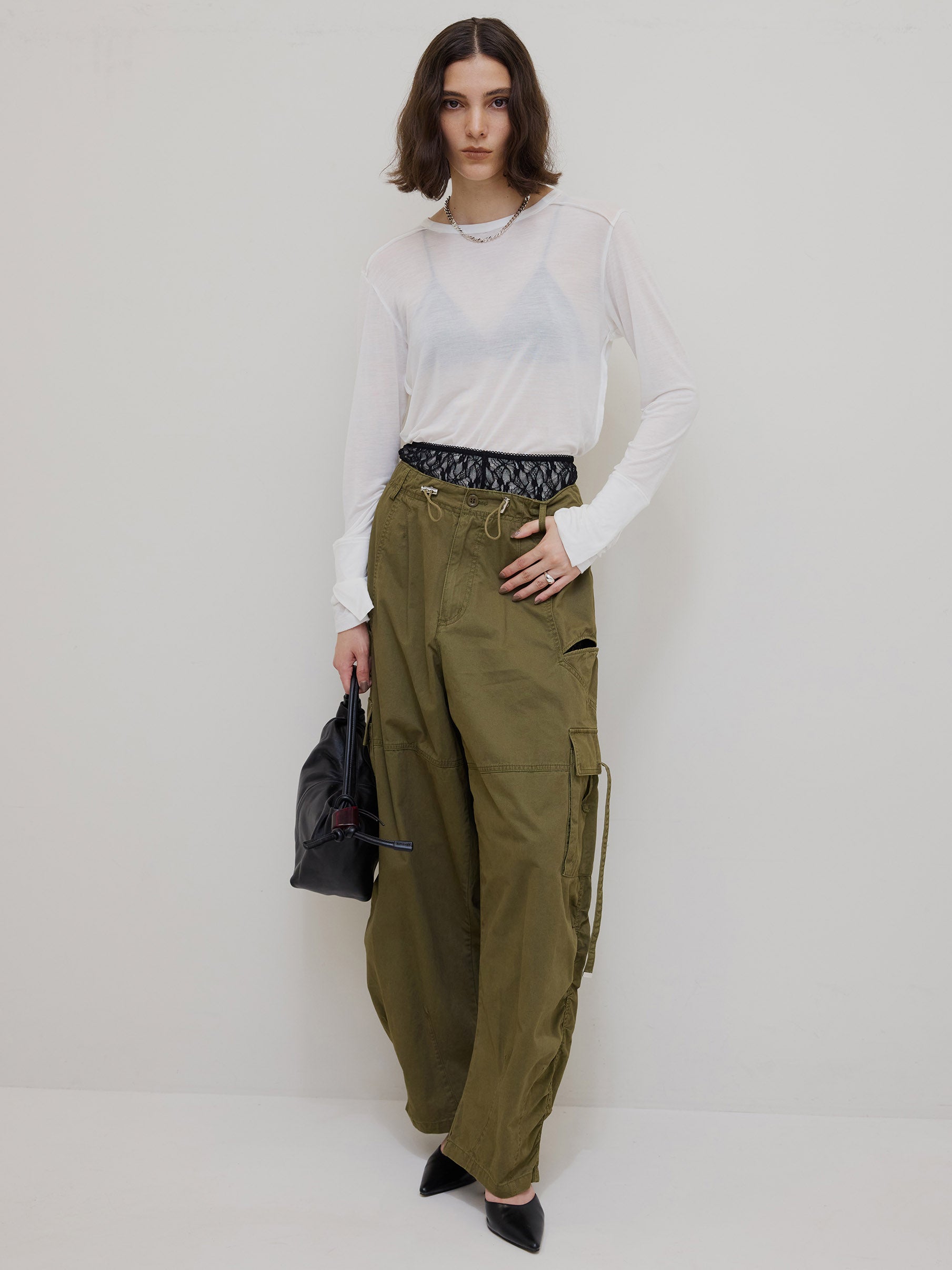 MILITARY SLIT LACE CARGO PANTS