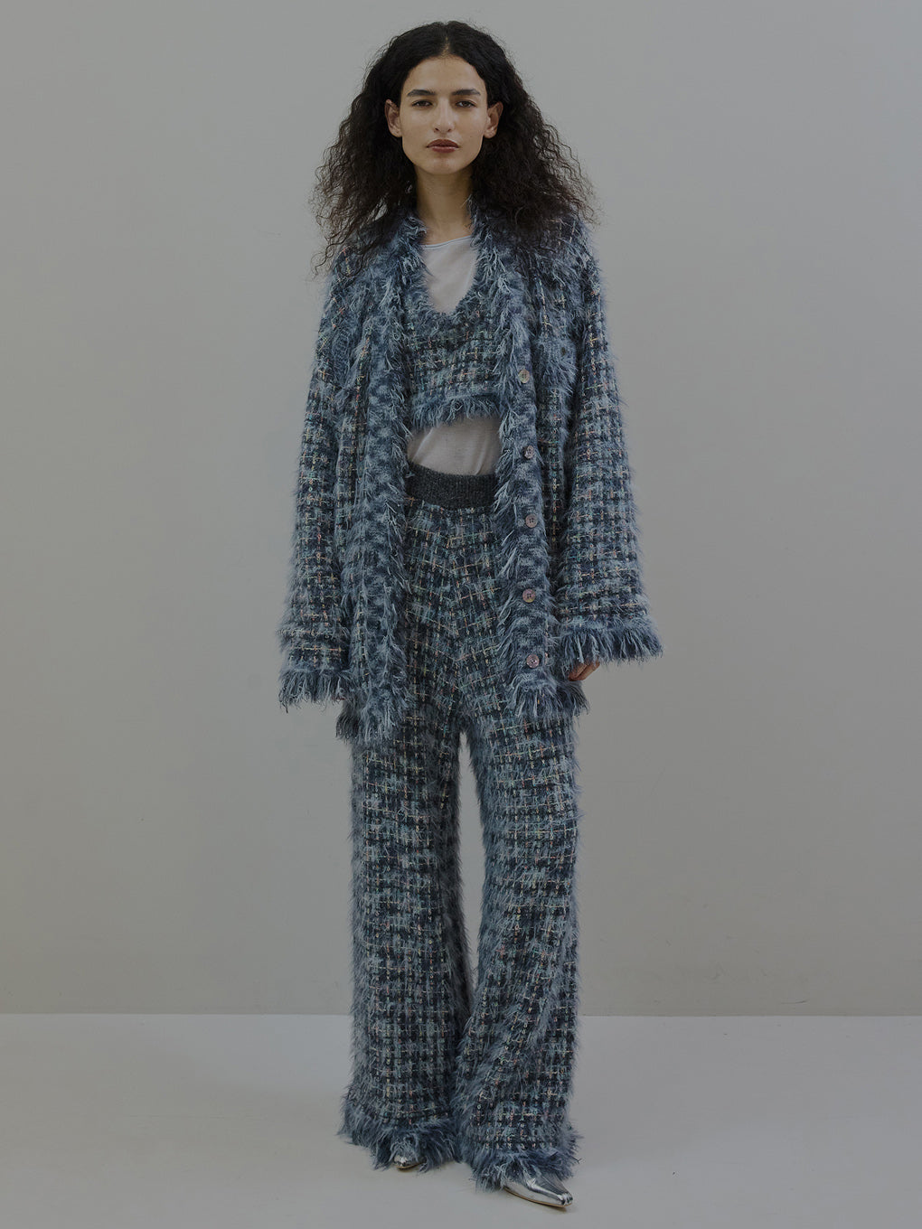 TWEED FRINGE KNIT CARDIGAN
