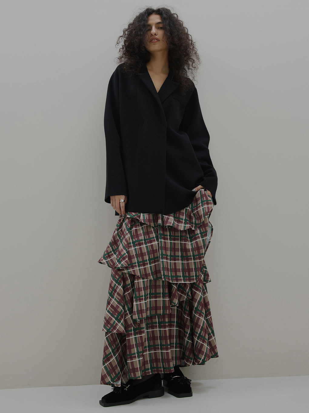 HANDWRITING CHECK TIERED SKIRT