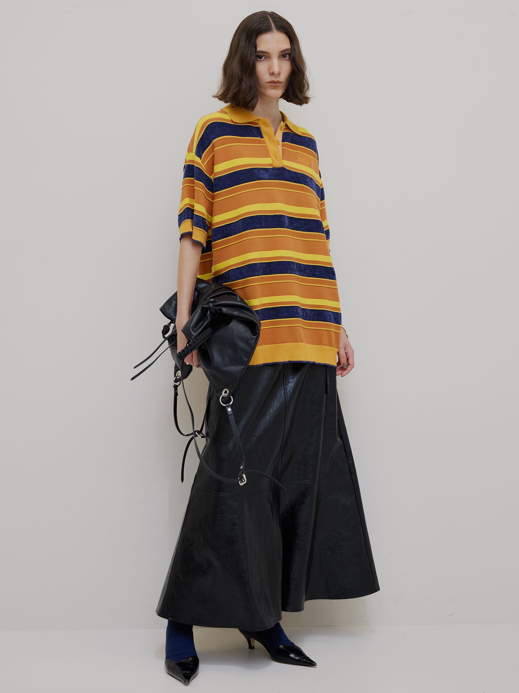 MULTI BORDER LOGO KNIT POLO TOP