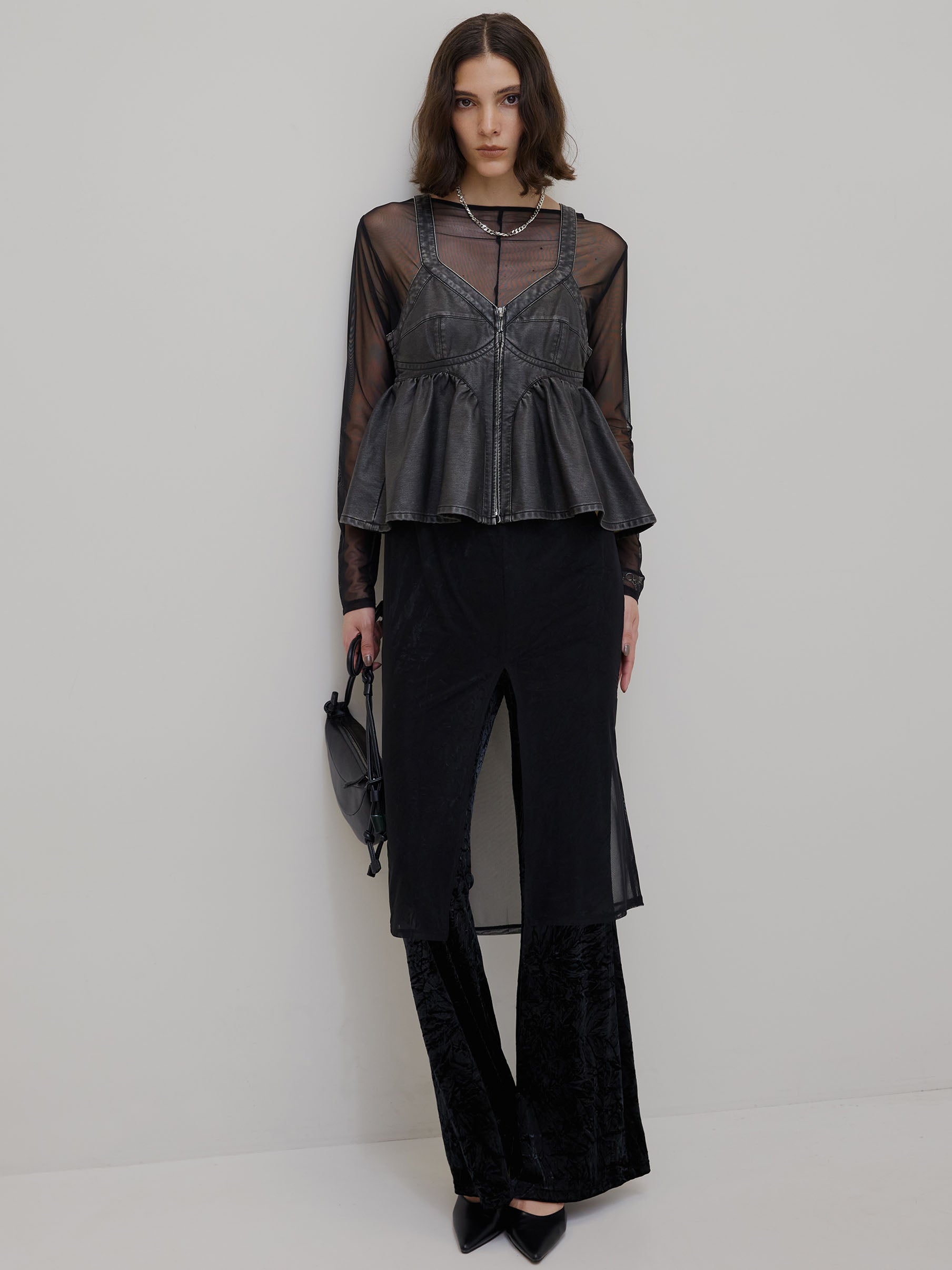 GRUNGE SYNTHETIC LEATHER PEPLUM BUSTIER