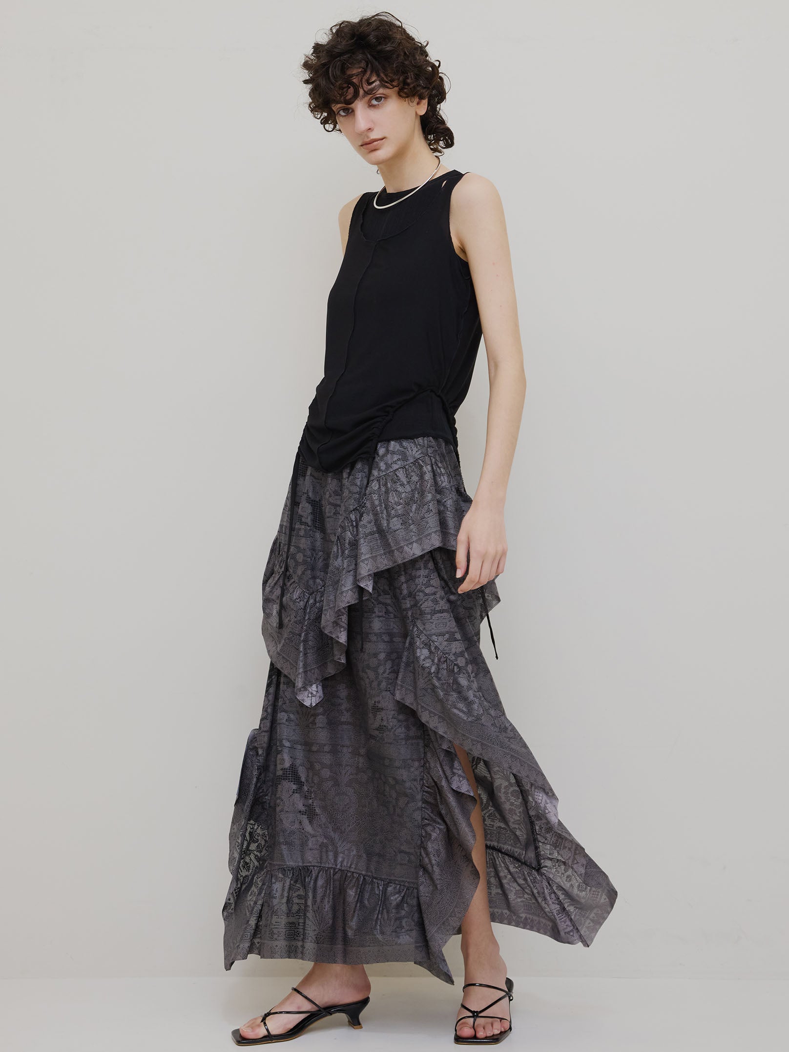MEDI TROMPE L’OEIL RUFFLE SLIT SKIRT