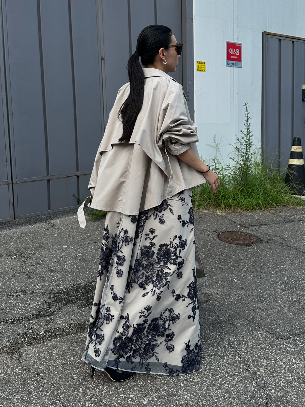 3WAY TULLE EMBROIDERY DOCKING TRENCH COAT