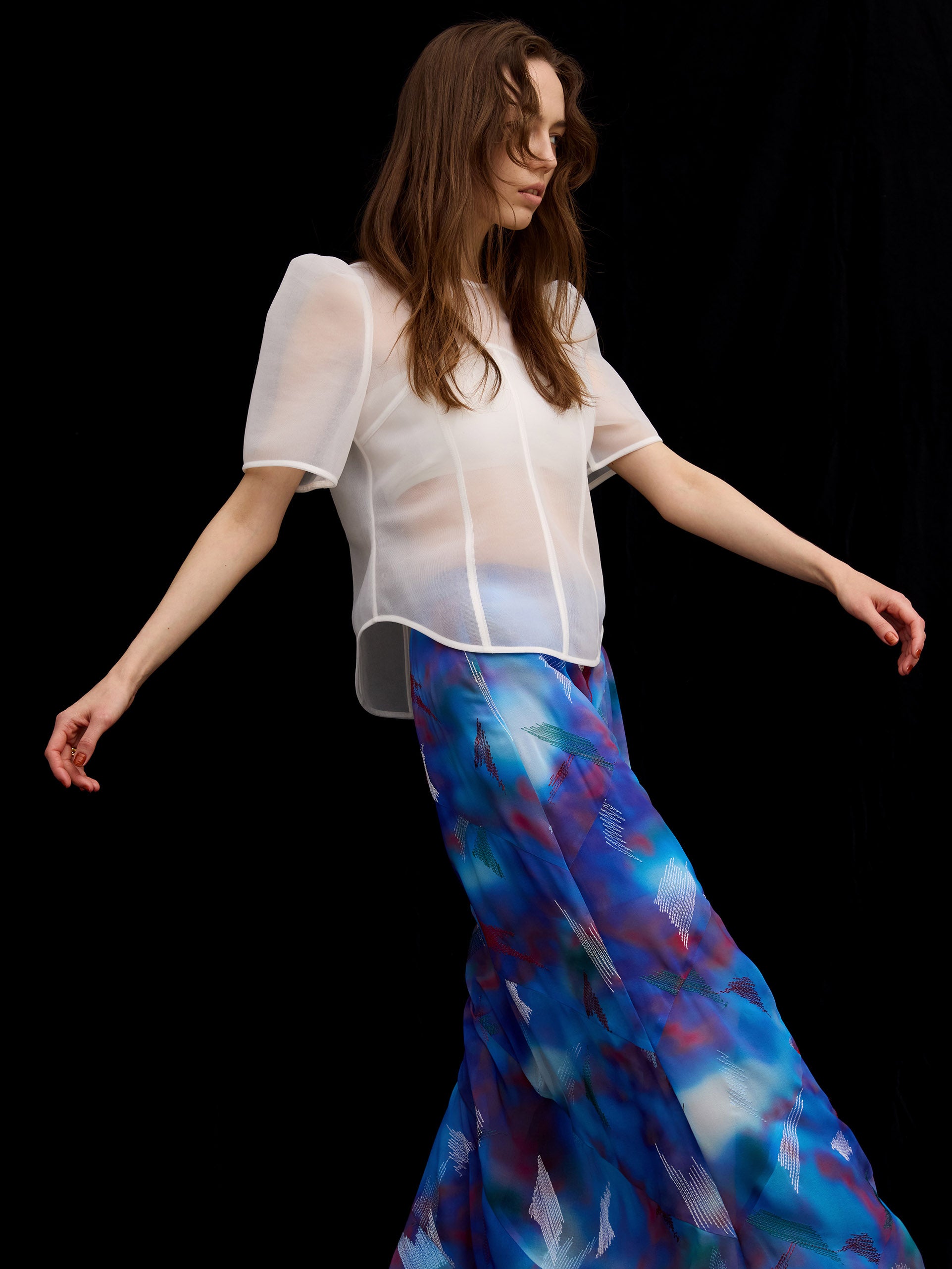 SHEER CARDBOARD PUFF SHOULDER TOP