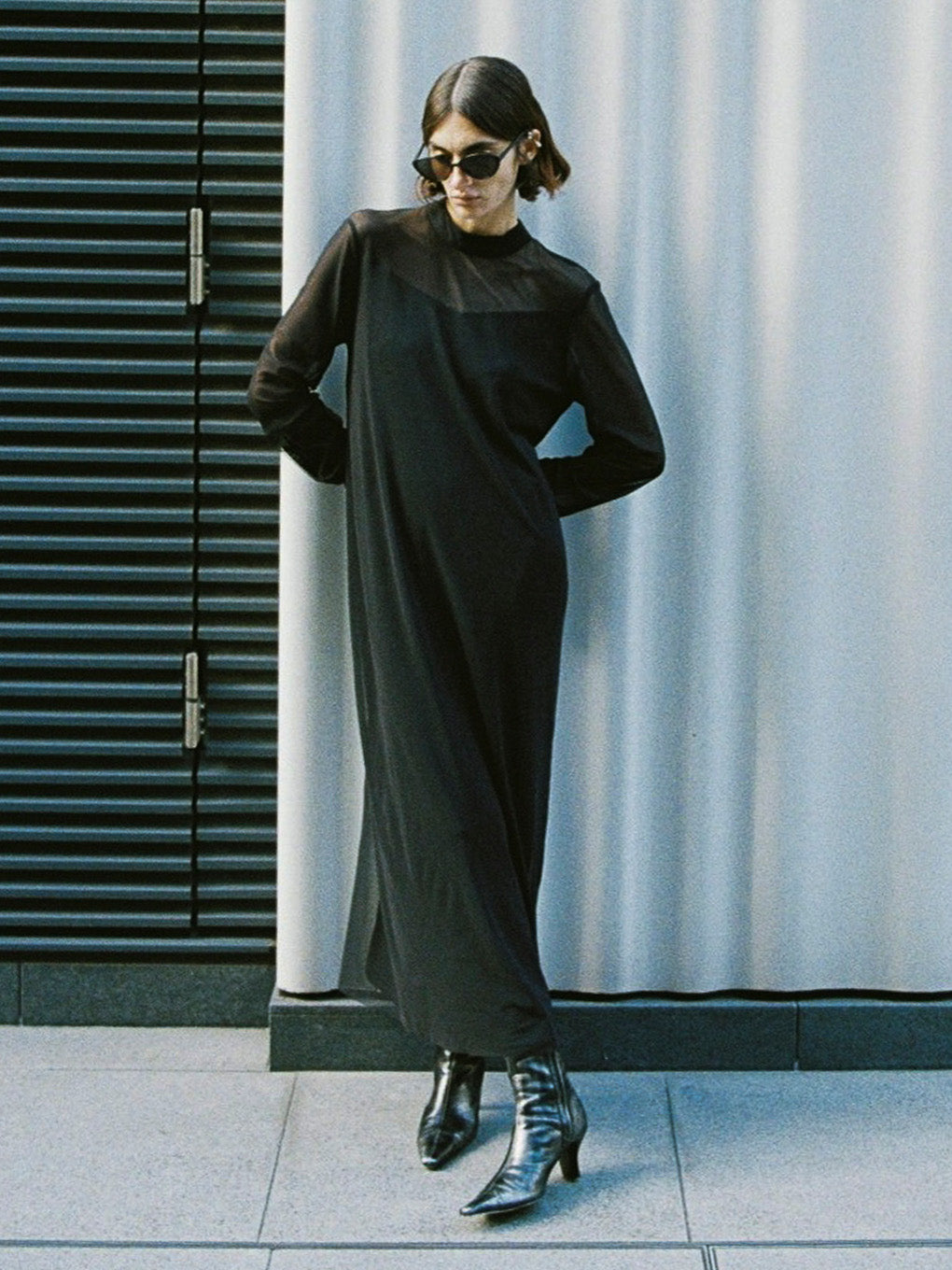 BLACK TULLE PENCIL LINE DRESS