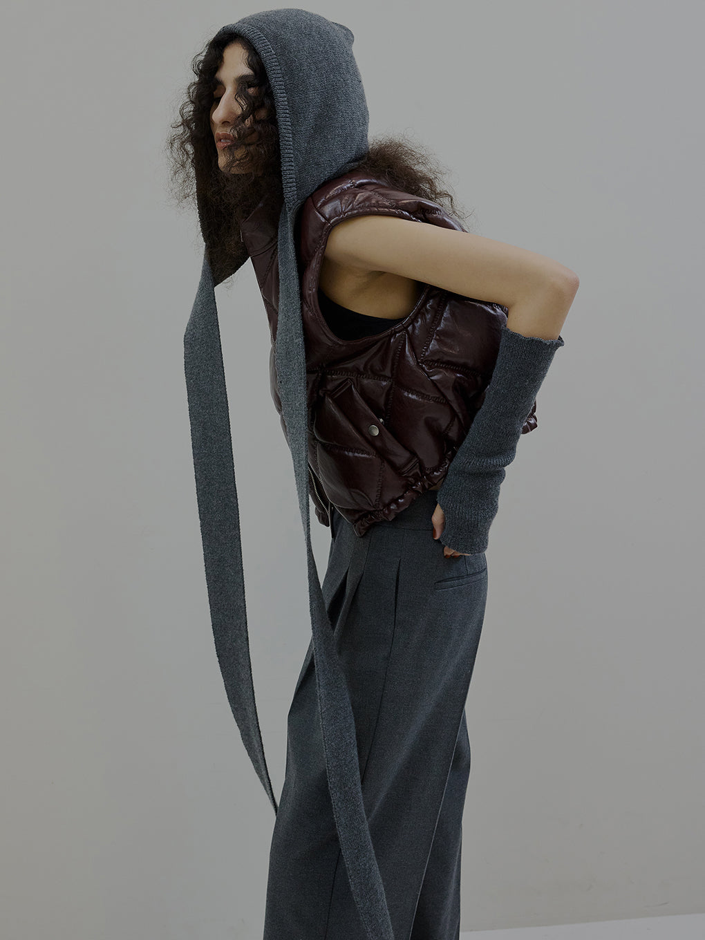 SYNTHETIC LEATHER QUILTING MINI VEST