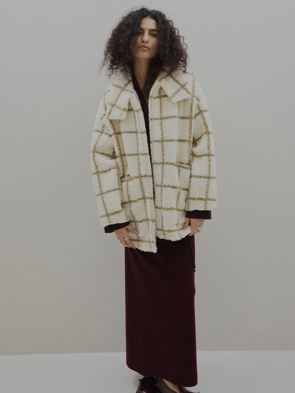 UND WINDOWPANE ZIPUP MIDI COAT