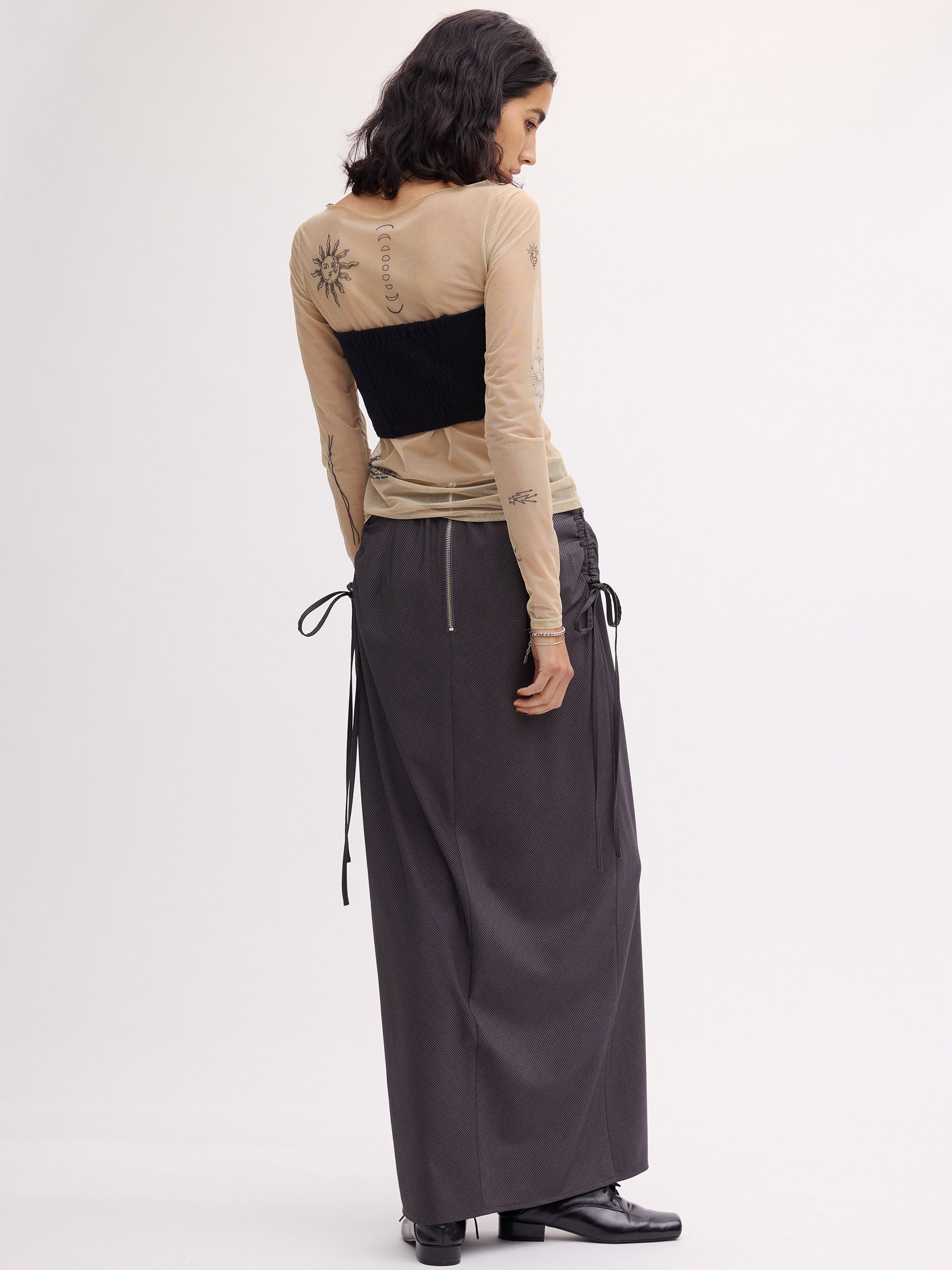 STRIPE DARWSTRING LONG SKIRT