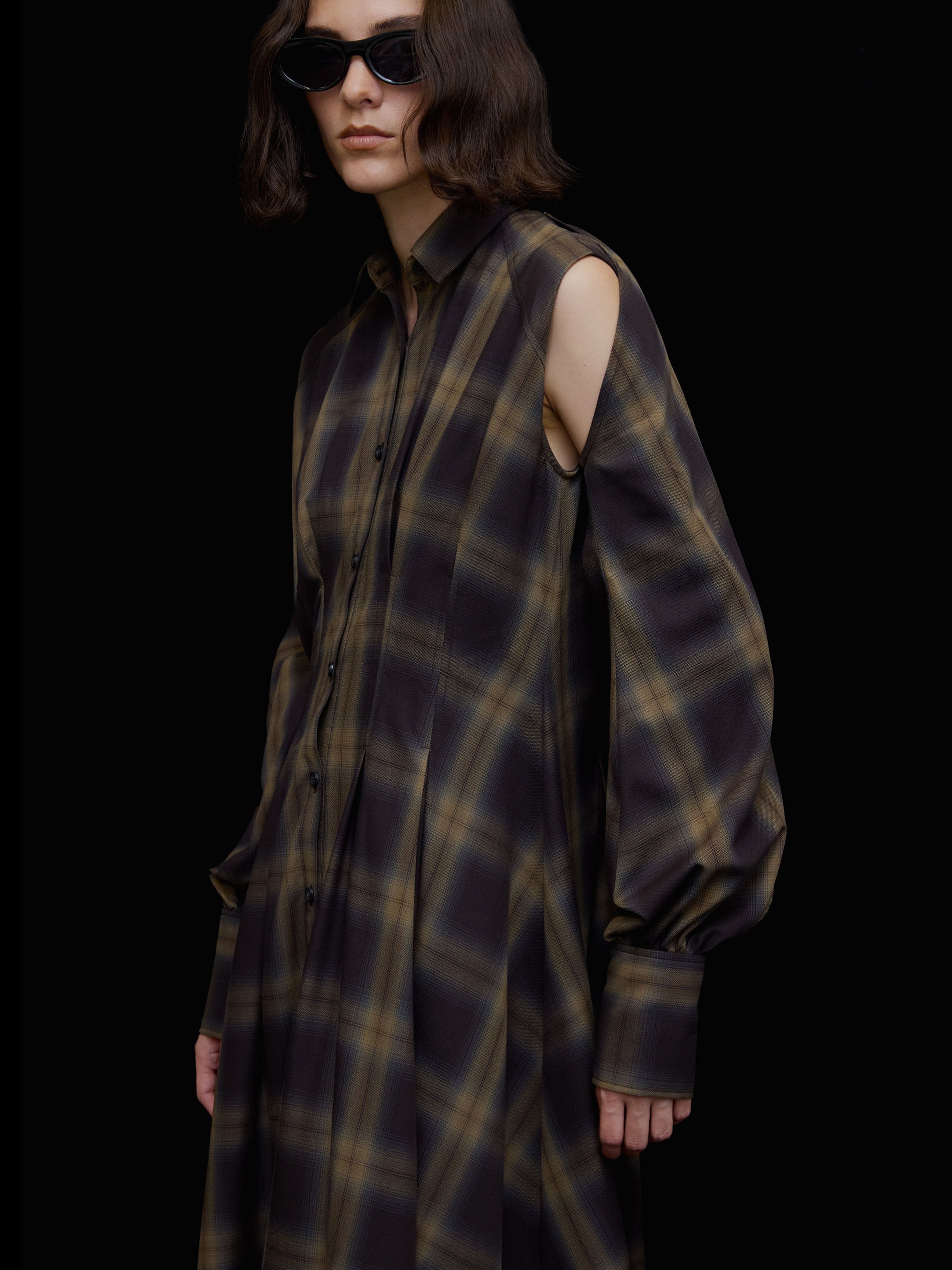 3WAY OMBRE CHECK FLARE DRESS