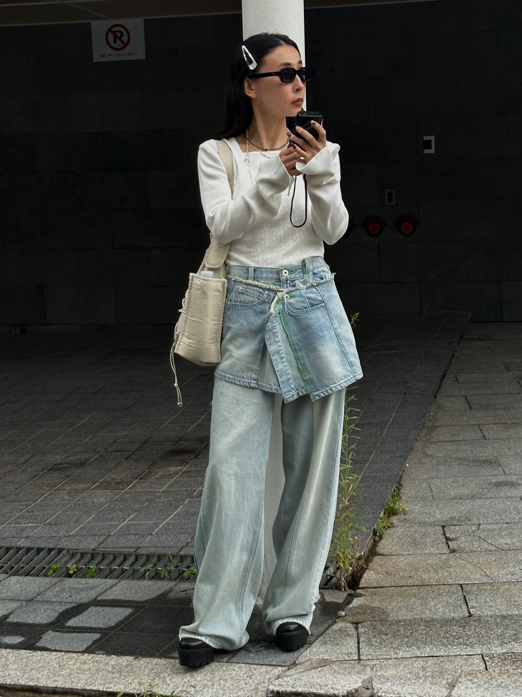 NEON STITCH REMAKE DENIM BELT