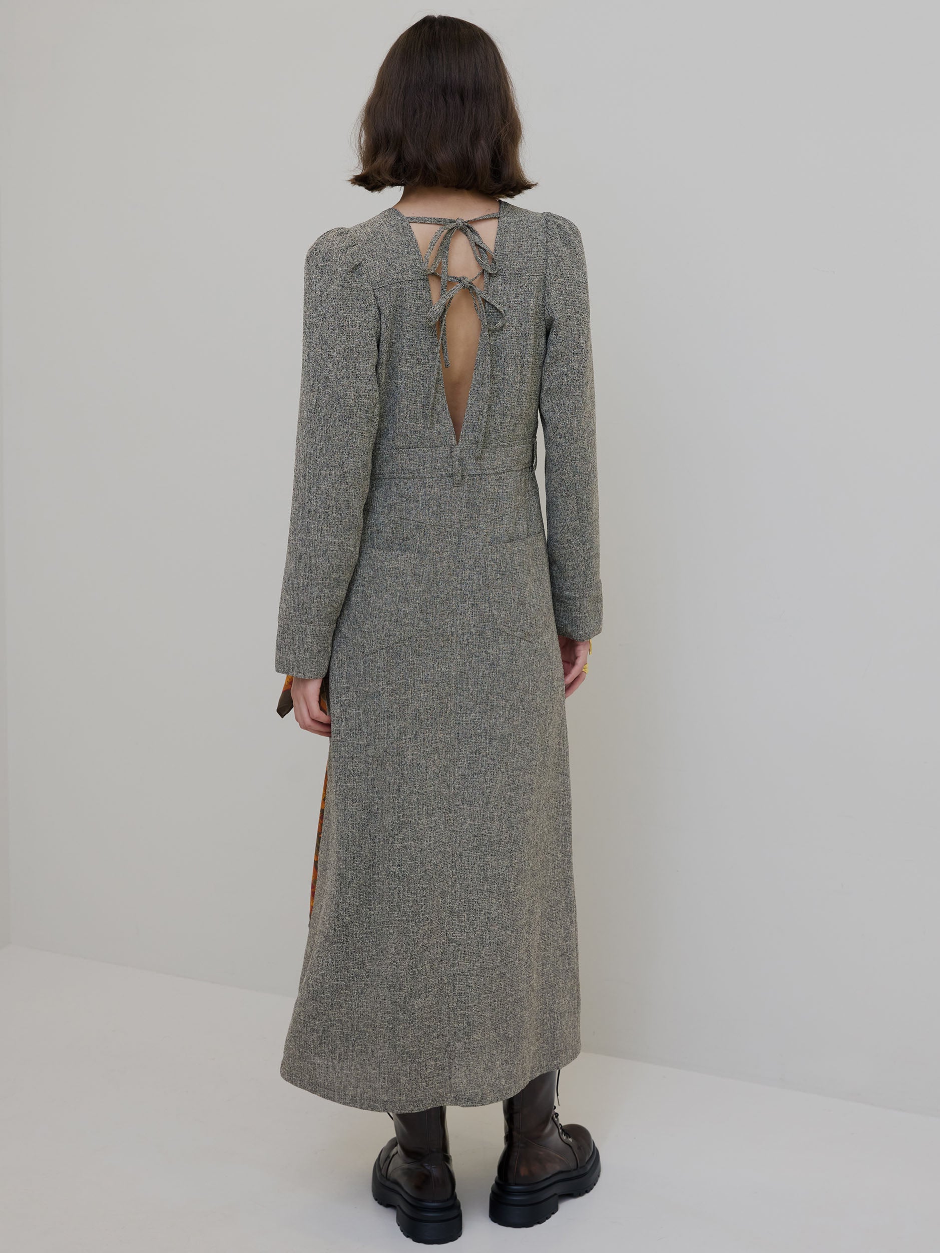 ADORABLE BACK RIBBON TWEED DRESS