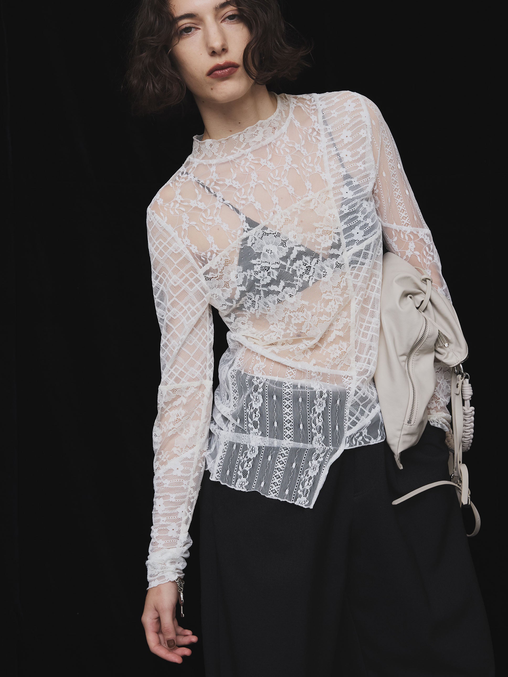 LACE PATCHWORK ASYMMETRY TOP