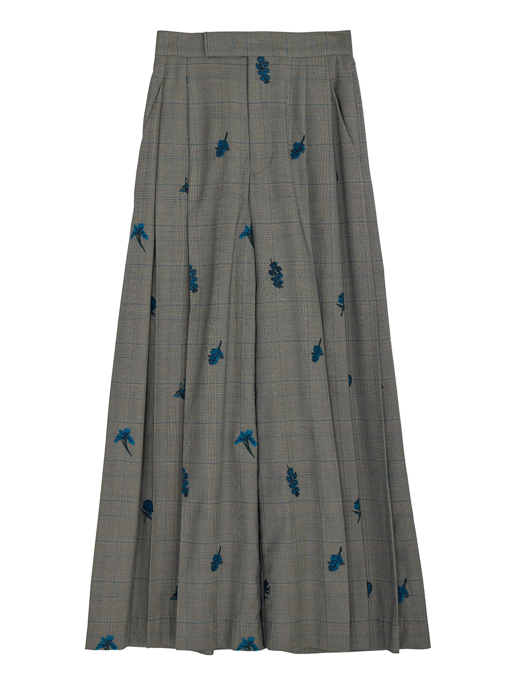 CHECK FLOWER PLEATS PANTS