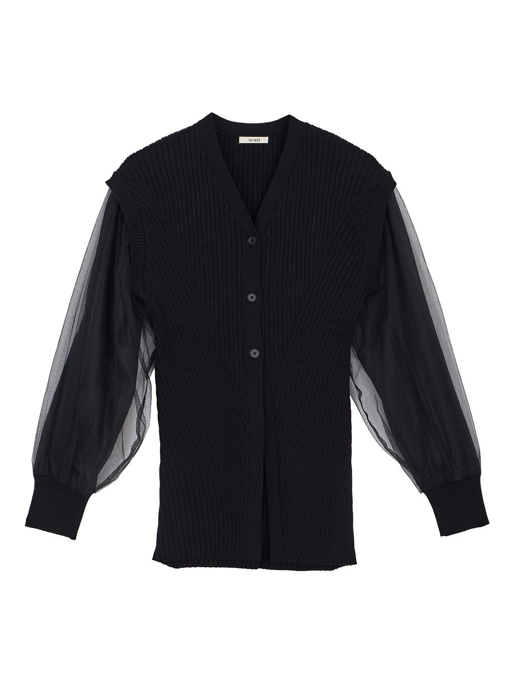 SHEER SLEEVE WAVE KNIT CARDIGAN