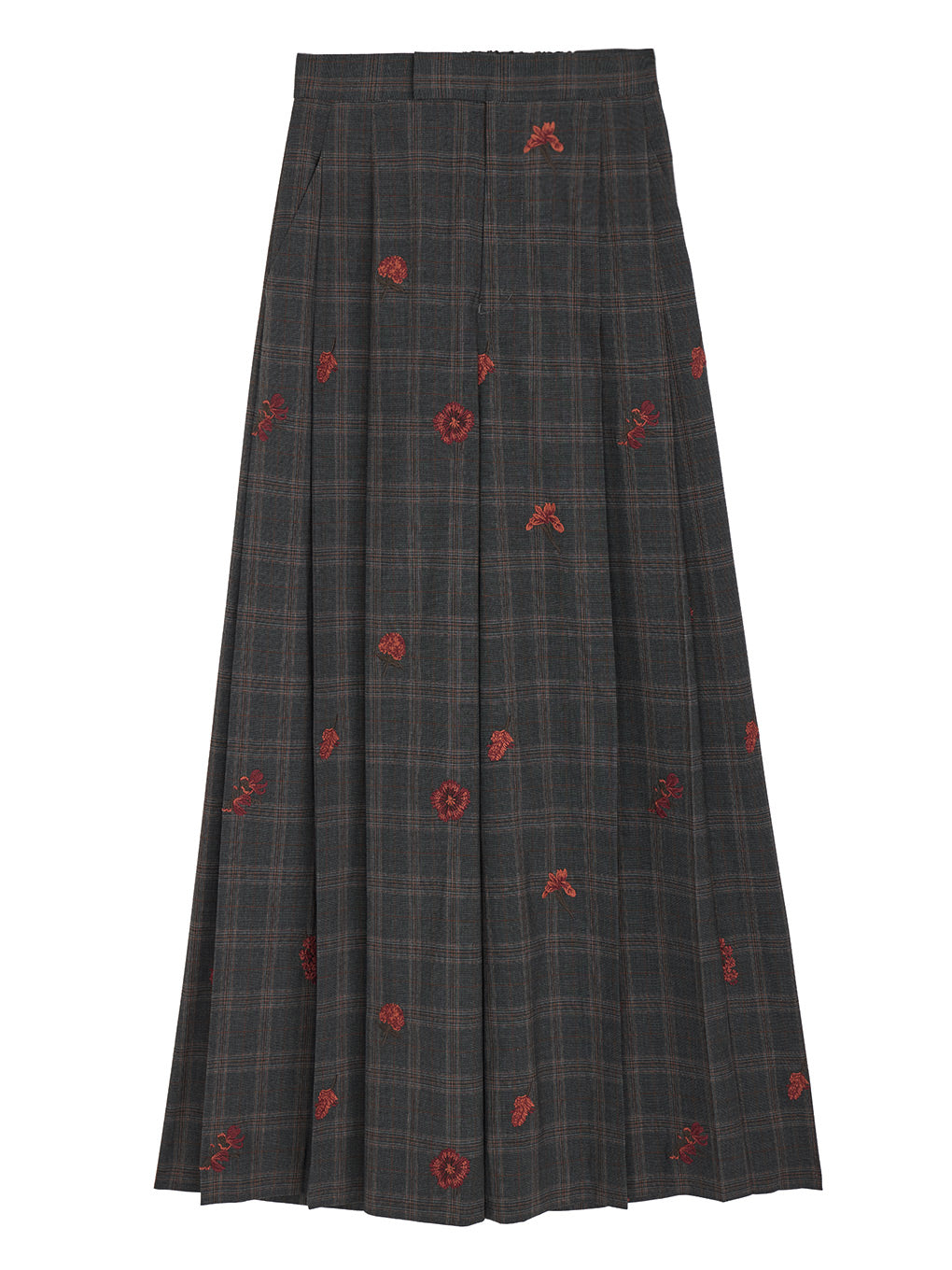 CHECK FLOWER PLEATS PANTS