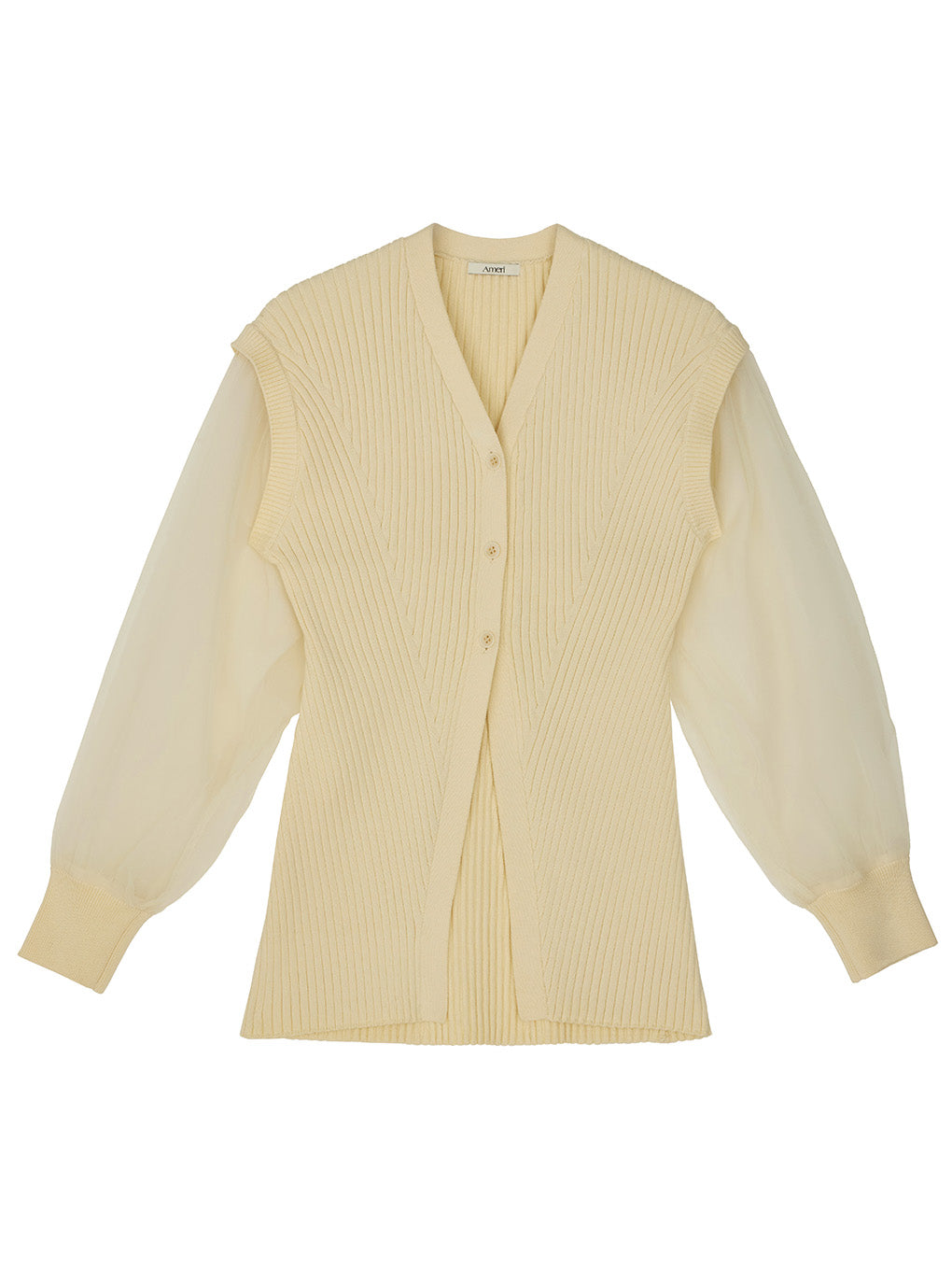 SHEER SLEEVE WAVE KNIT CARDIGAN