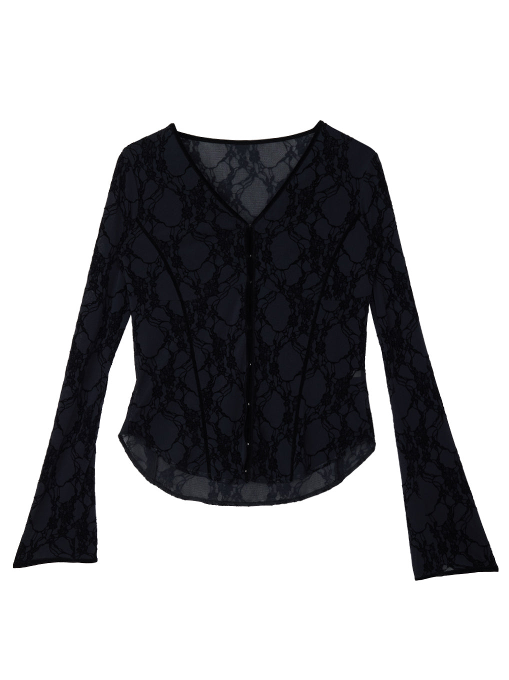 SHEER FLOCKY ROUND HEM TOPS