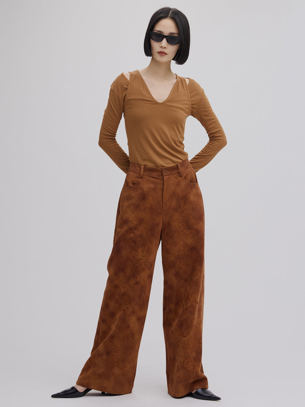 SYNTHETIC SUEDE EMBROIDERY PANTS