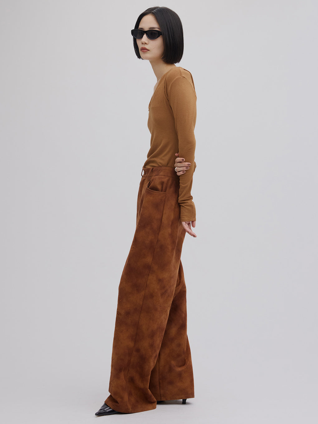 SYNTHETIC SUEDE EMBROIDERY PANTS