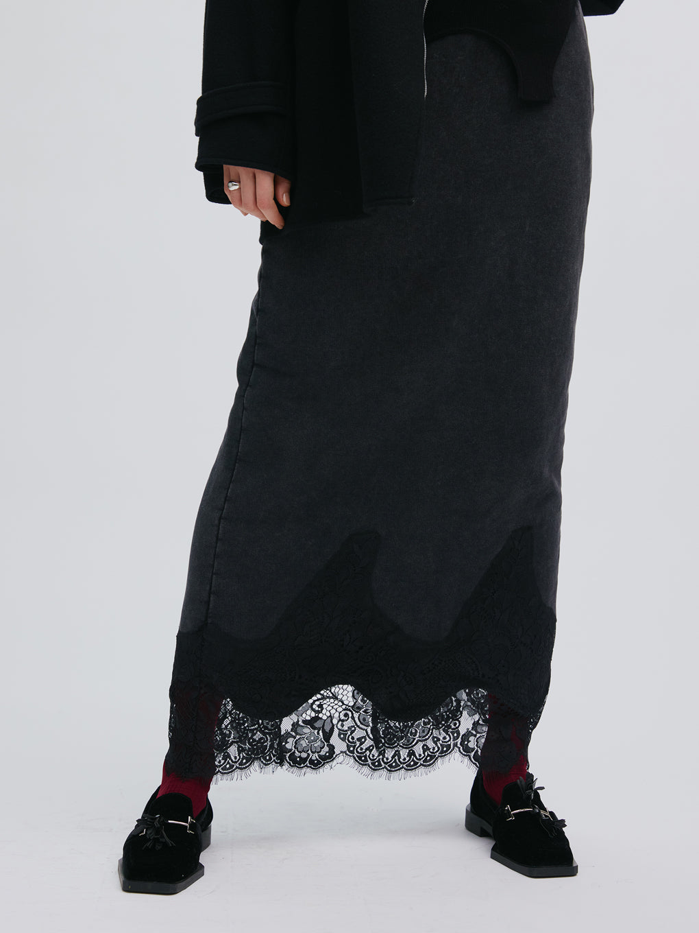 CHEMICAL OVERDYE LACE SWEAT SKIRT