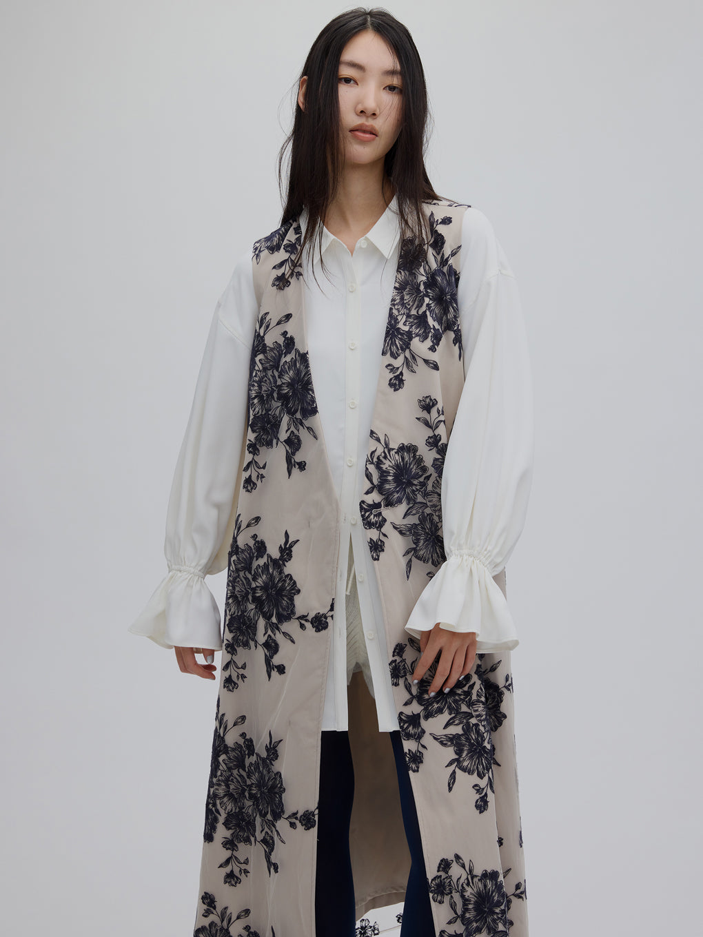 3WAY TULLE EMBROIDERY DOCKING TRENCH COAT