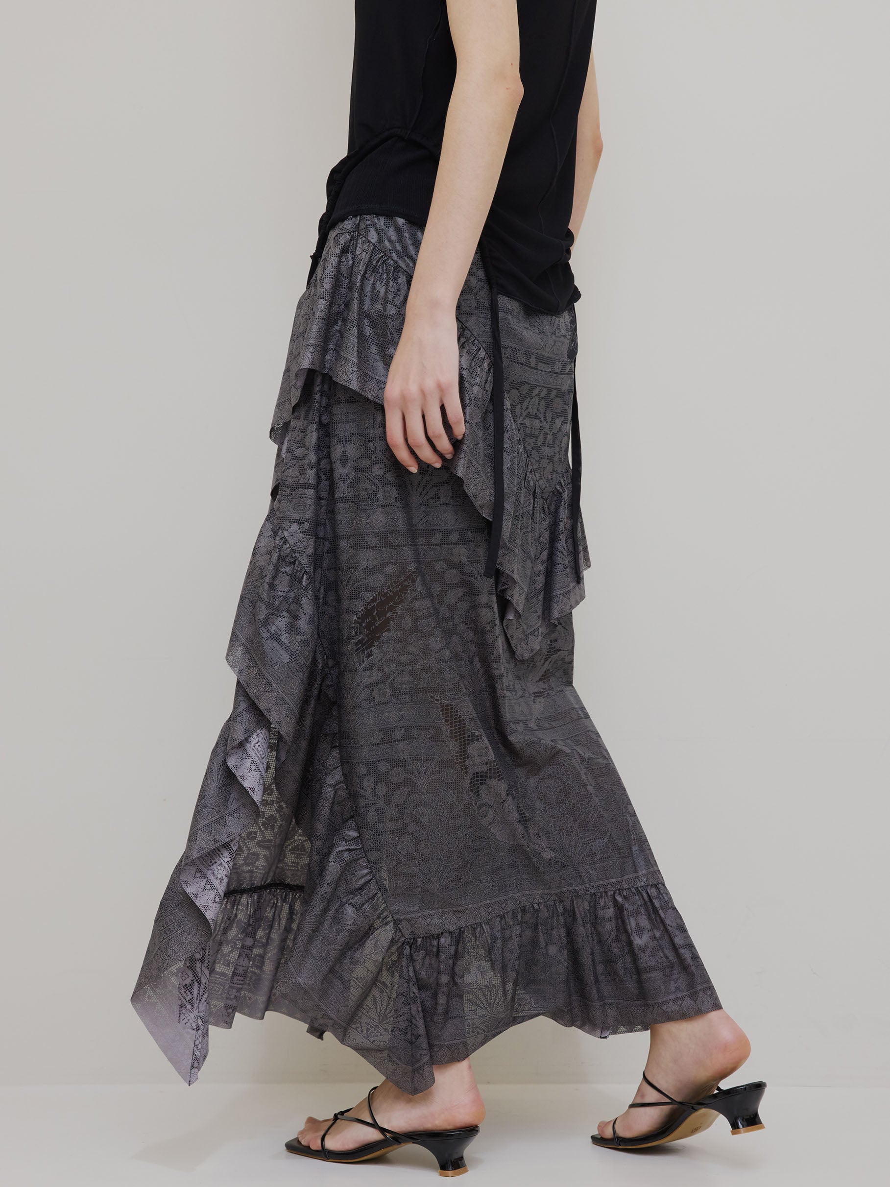 MEDI TROMPE L’OEIL RUFFLE SLIT SKIRT