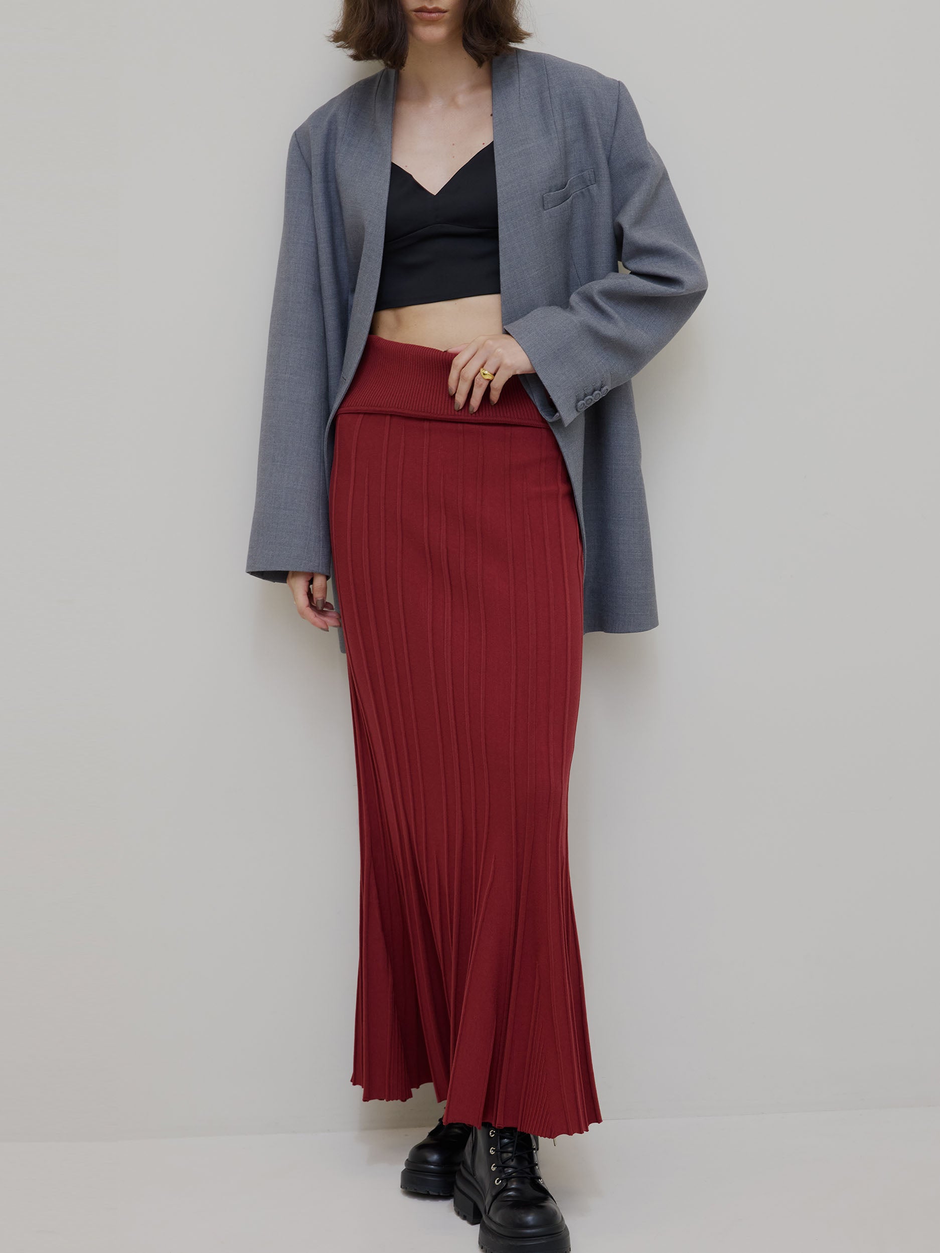 PLEATS CORSET KNIT SKIRT