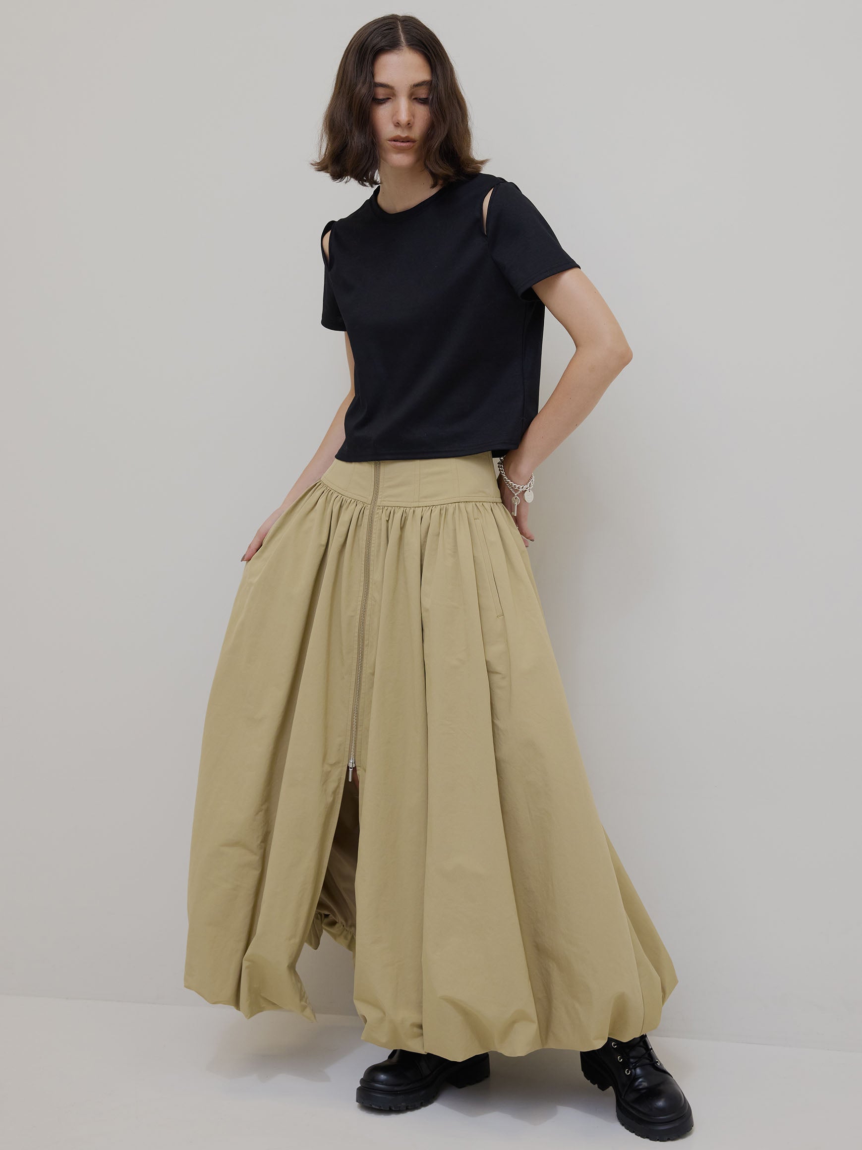 HIGH WAIST BALLOON SLIT SKIRT