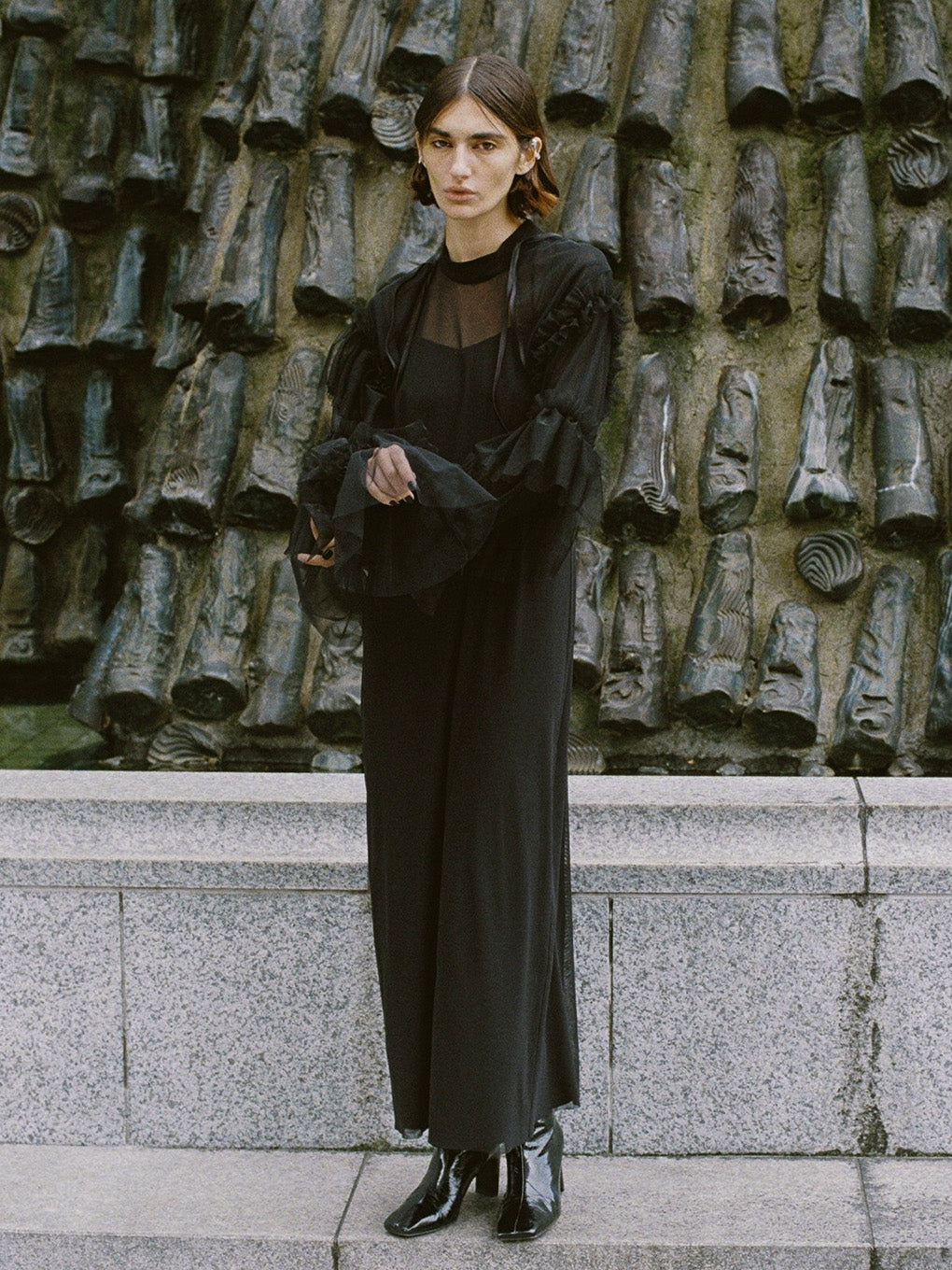 BLACK TULLE PENCIL LINE DRESS